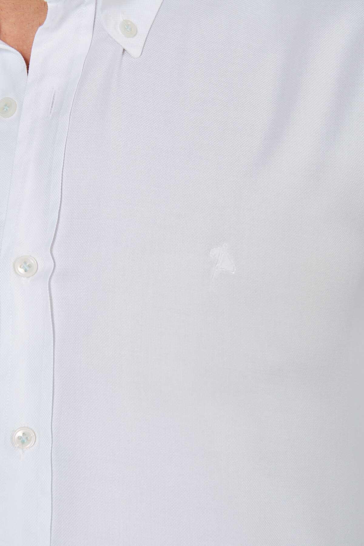 Kolu Patchli Slim Fit Gömlek - Beyaz-Mavi