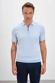 Fermuarlı Polo Yaka Çizgi Desenli Triko Erkek T-Shirt