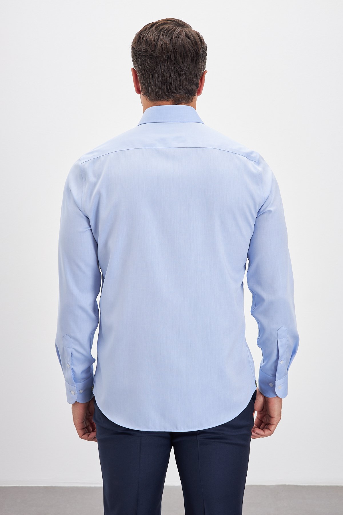 Ütü Gerektirmeyen %100 Pamuk Non Iron Klasik Yaka Erkek Gömlek - Koyu Mavi