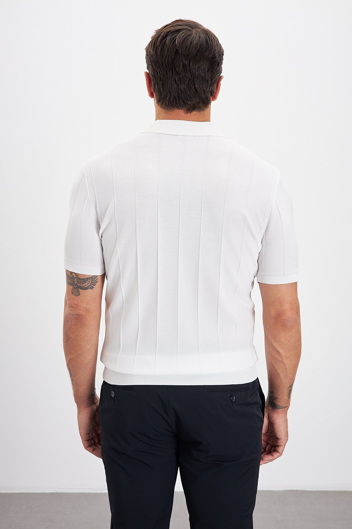 Fermuarlı Polo Yaka Çizgi Desenli Triko Erkek T-Shirt