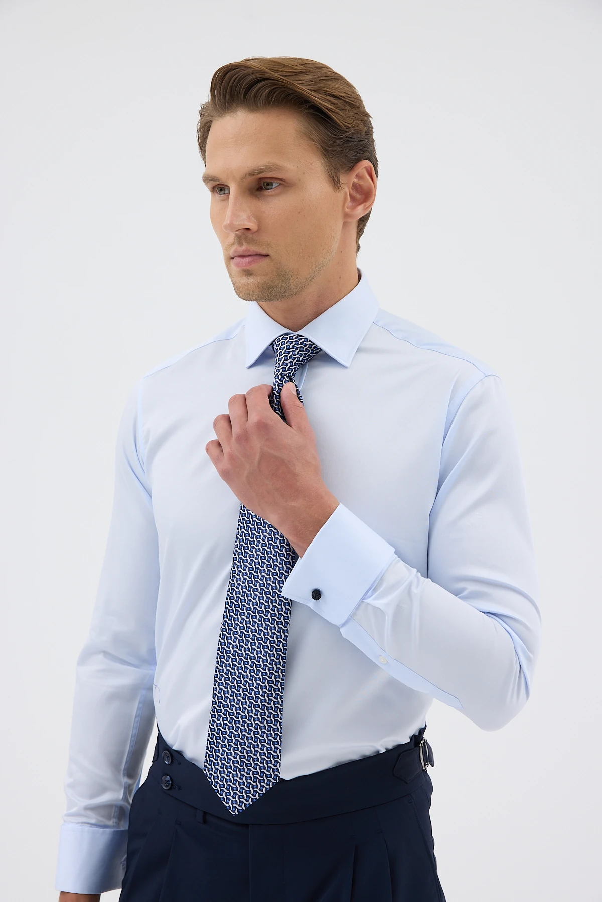 Çift Manşetli Comfort Fit Erkek Gömlek - Açık Mavi