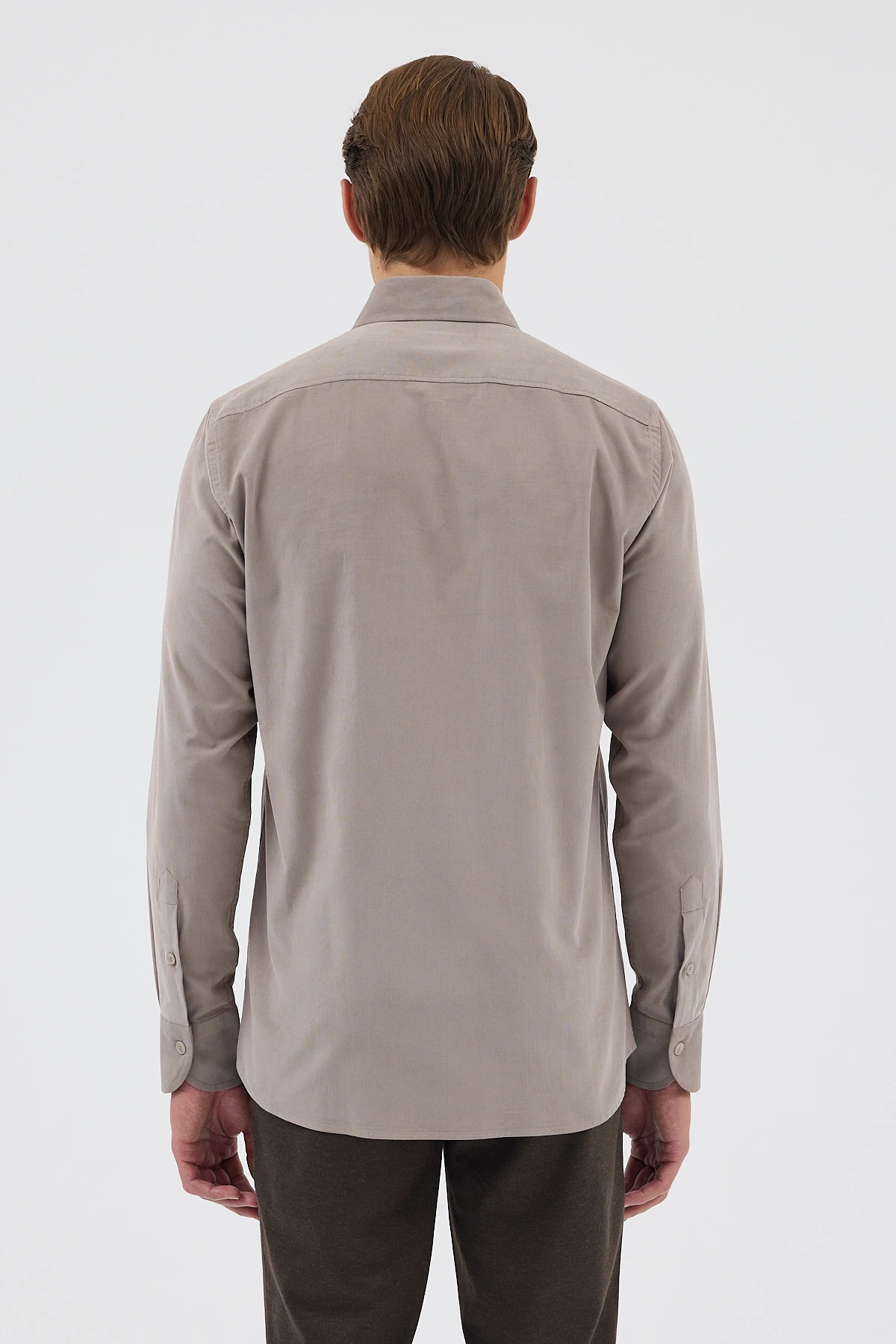 Kadife Yaka Düğmeli %100 Pamuk Comfort Fit Erkek Gömlek - Gri