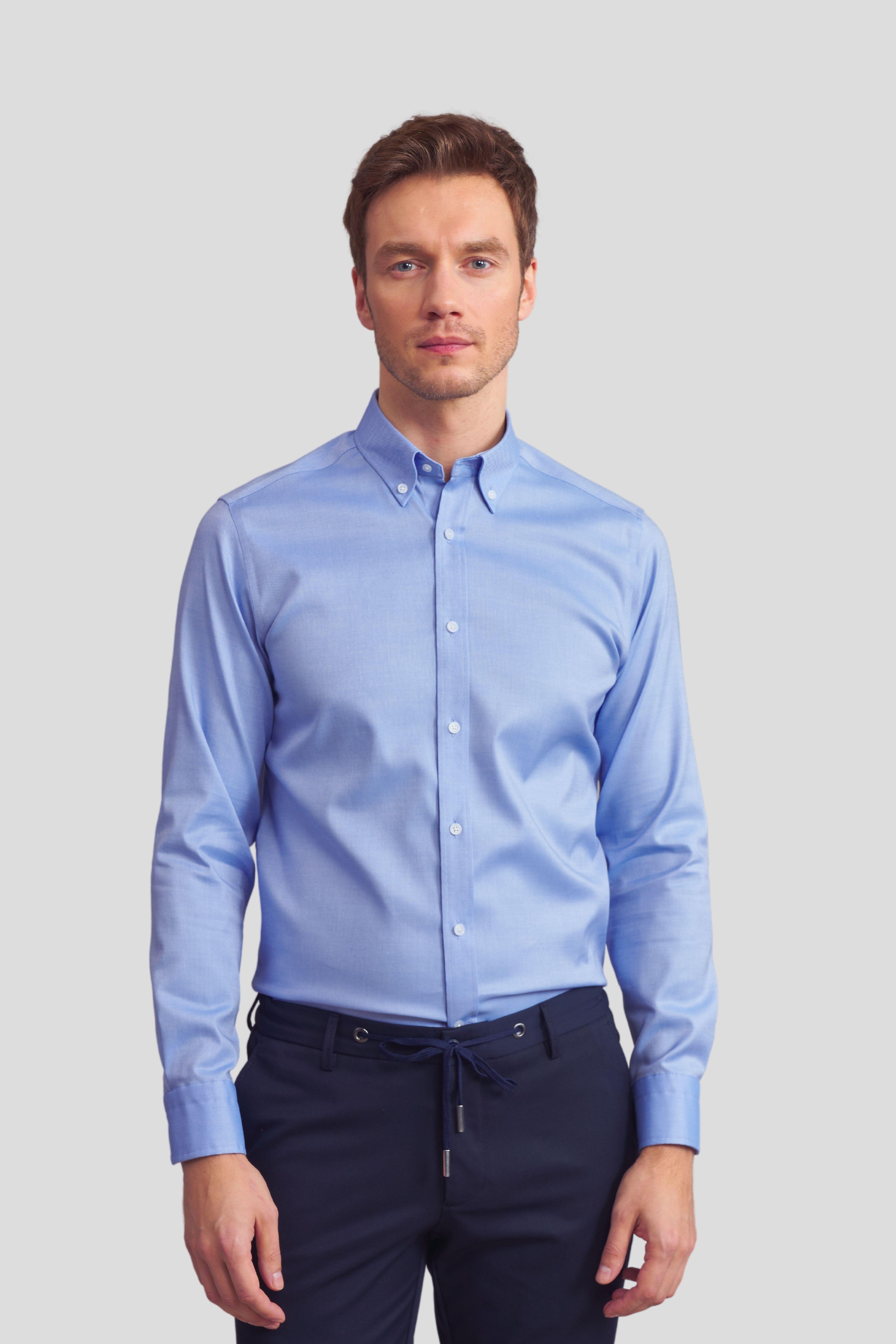 Yaka Düğmeli Non Iron Gömlek - Oxford - Koyu Mavi