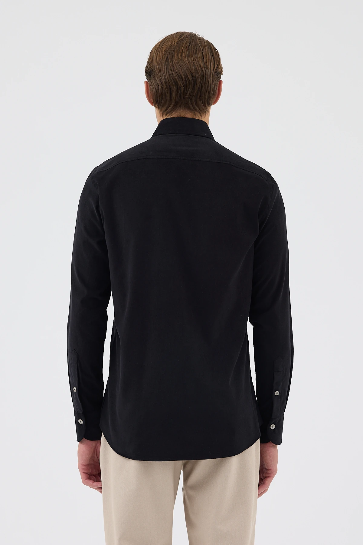 Kadife Yaka Düğmeli %100 Pamuk Comfort Fit Erkek Gömlek - Siyah