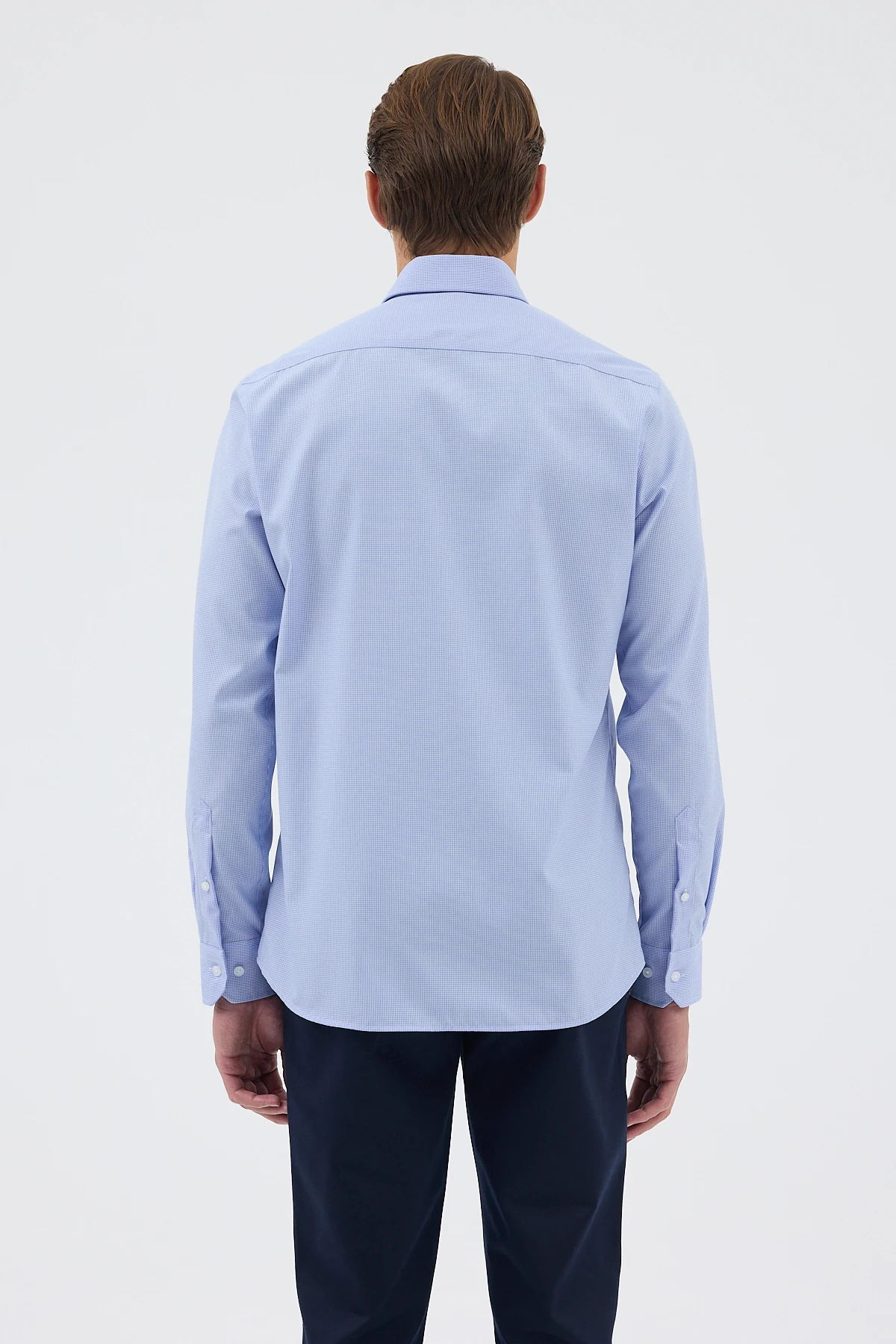 Non Iron Mavi Ekose %100 Pamuk Comfort Fit Gömlek