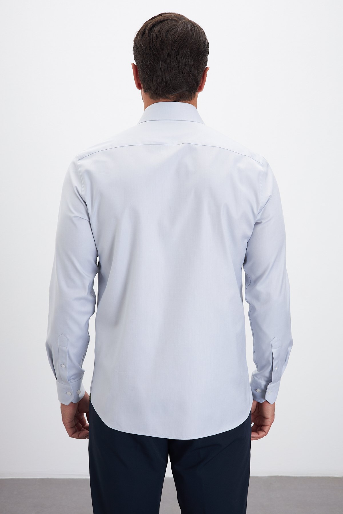 Comfort Fit %100 Pamuk Klasik Yaka Erkek Gömlek - Gri
