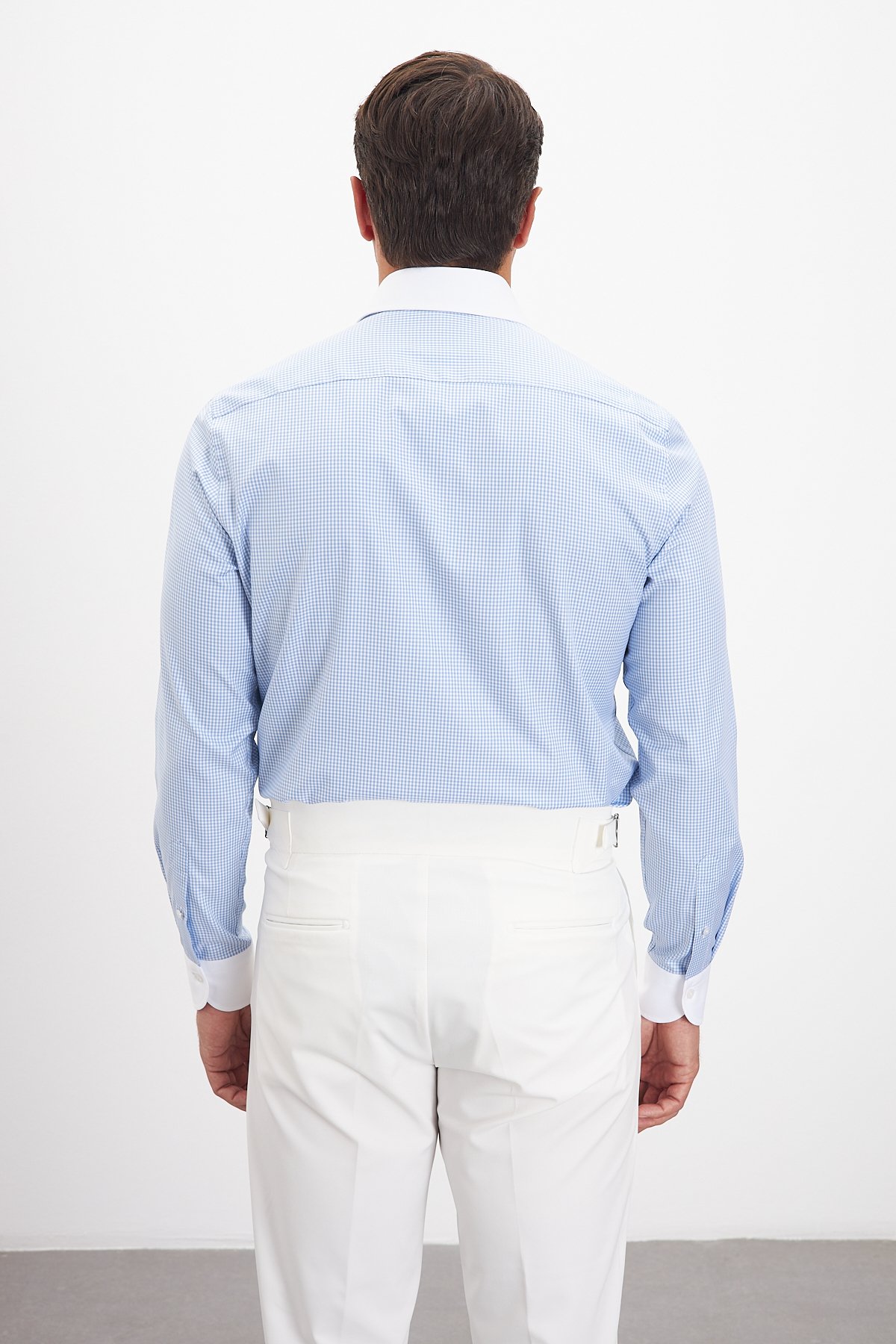 Beyaz İtalyan Yaka %100 Pamuk Comfort Fit Erkek Gömlek - Mavi