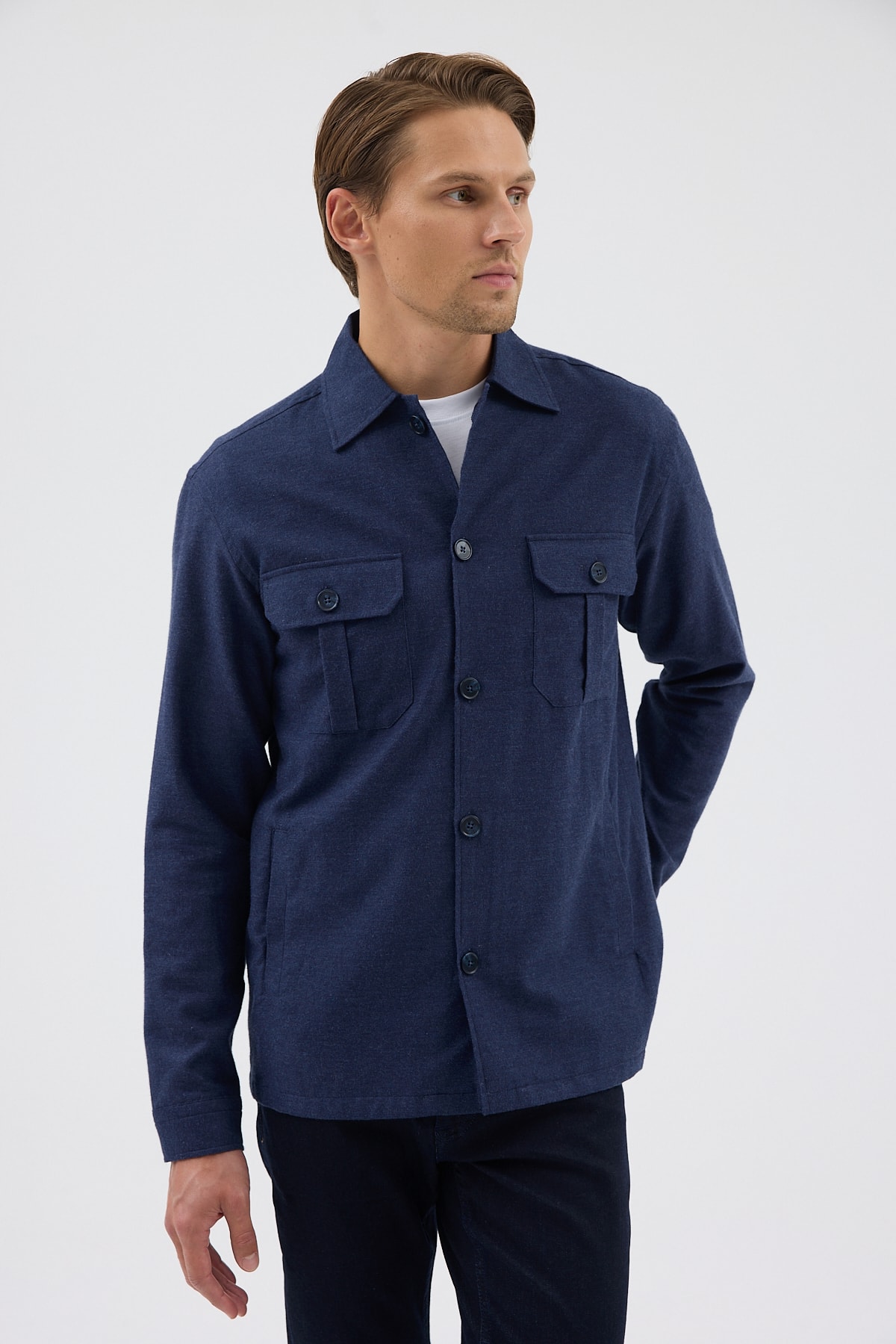 Lacivert Cepli Tailored Fit Erkek Gömlek Ceket