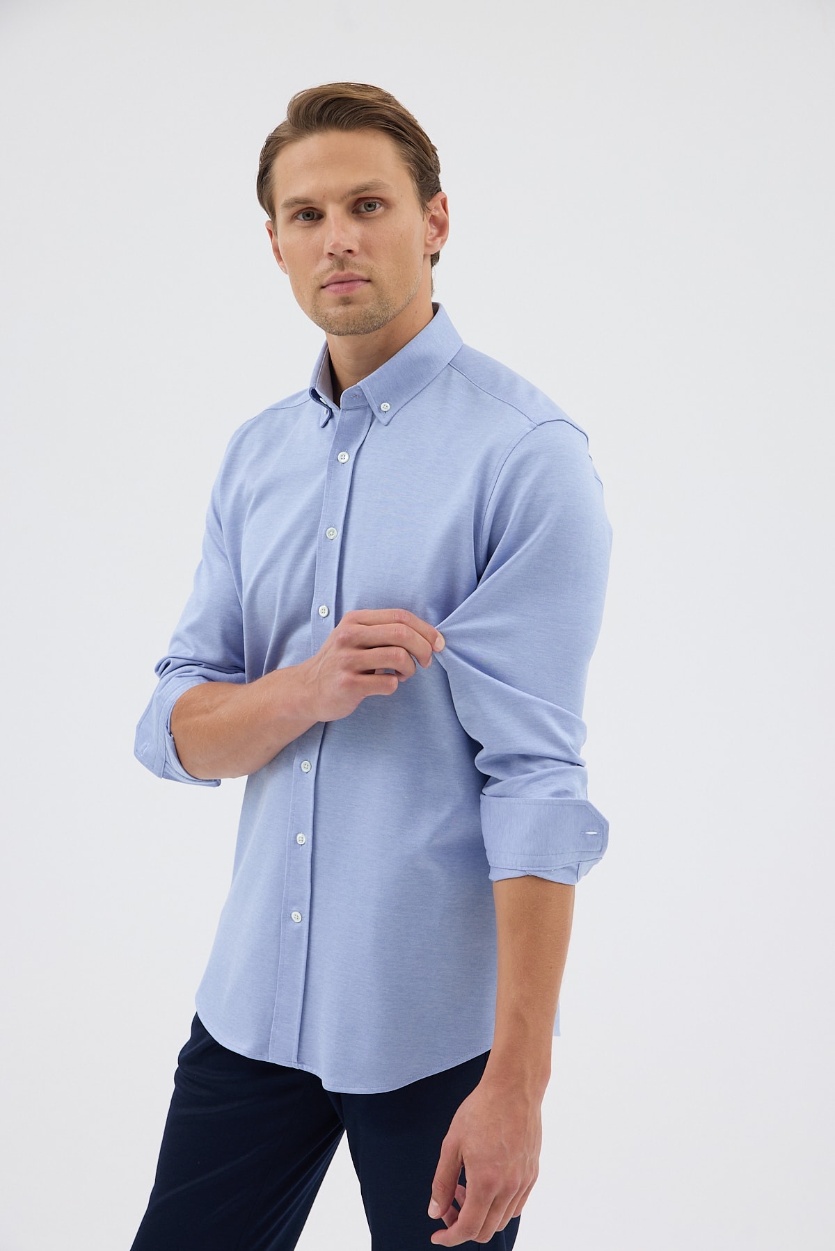 Örme %100 Pamuk Comfort Fit Erkek Gömlek - Mavi