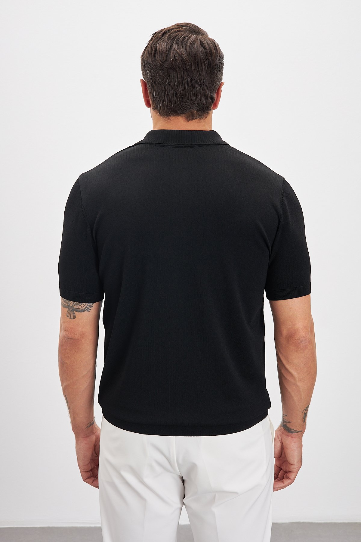 Polo Yaka Patlı Triko Erkek T-Shirt - Siyah