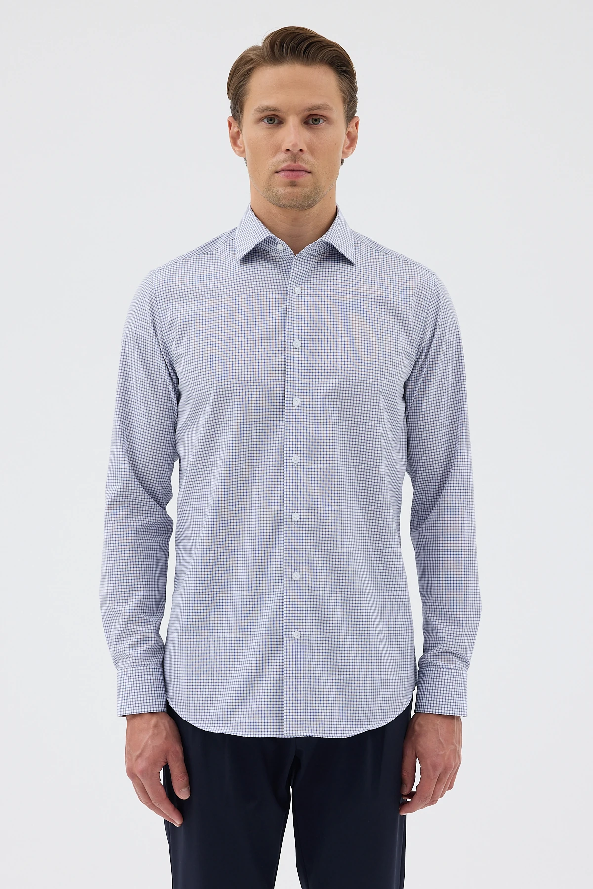 Non Iron Lacivert Ekoseli %100 Pamuk Comfort Fit Gömlek