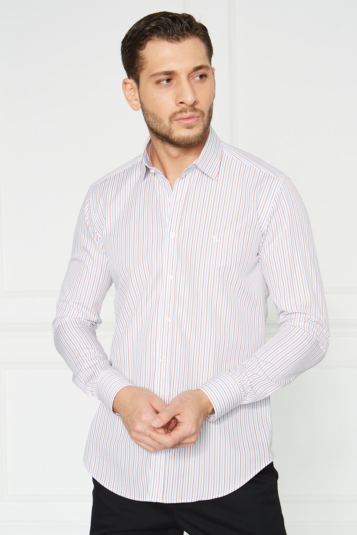 Slim Fit Klasik Gömlek - Beyaz-Turkuaz
