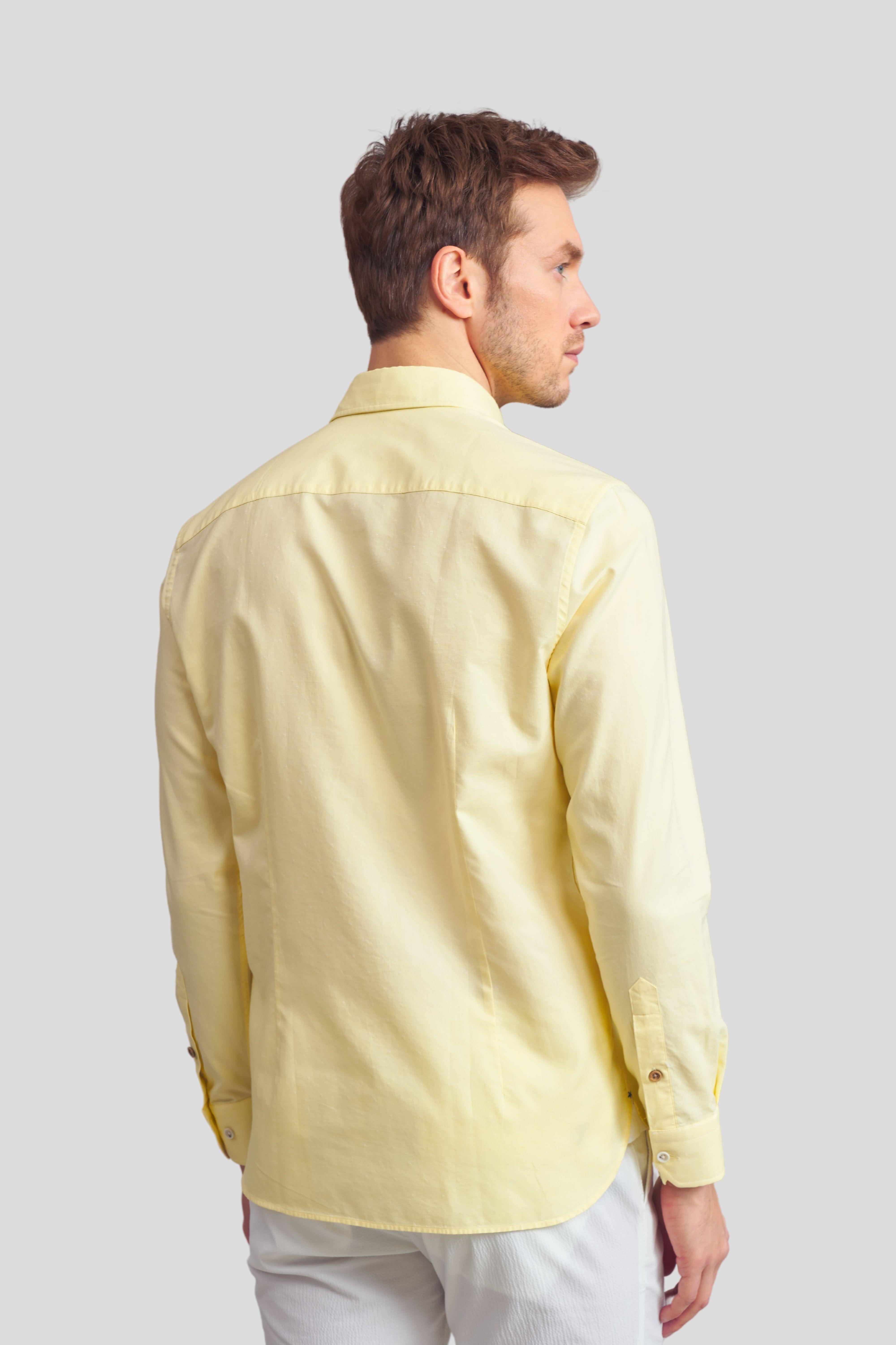 Desenli Comfort Fit Keten Gömlek - Sarı