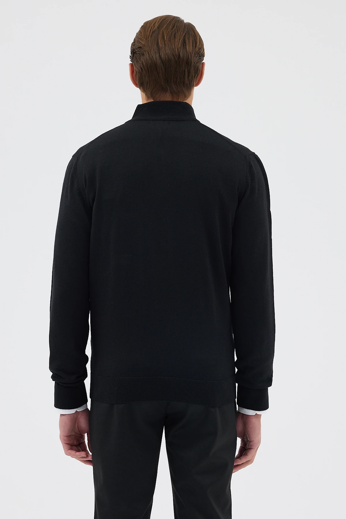 Yarım Balıkçı Fermuarlı Yünlü Triko Kazak - Siyah