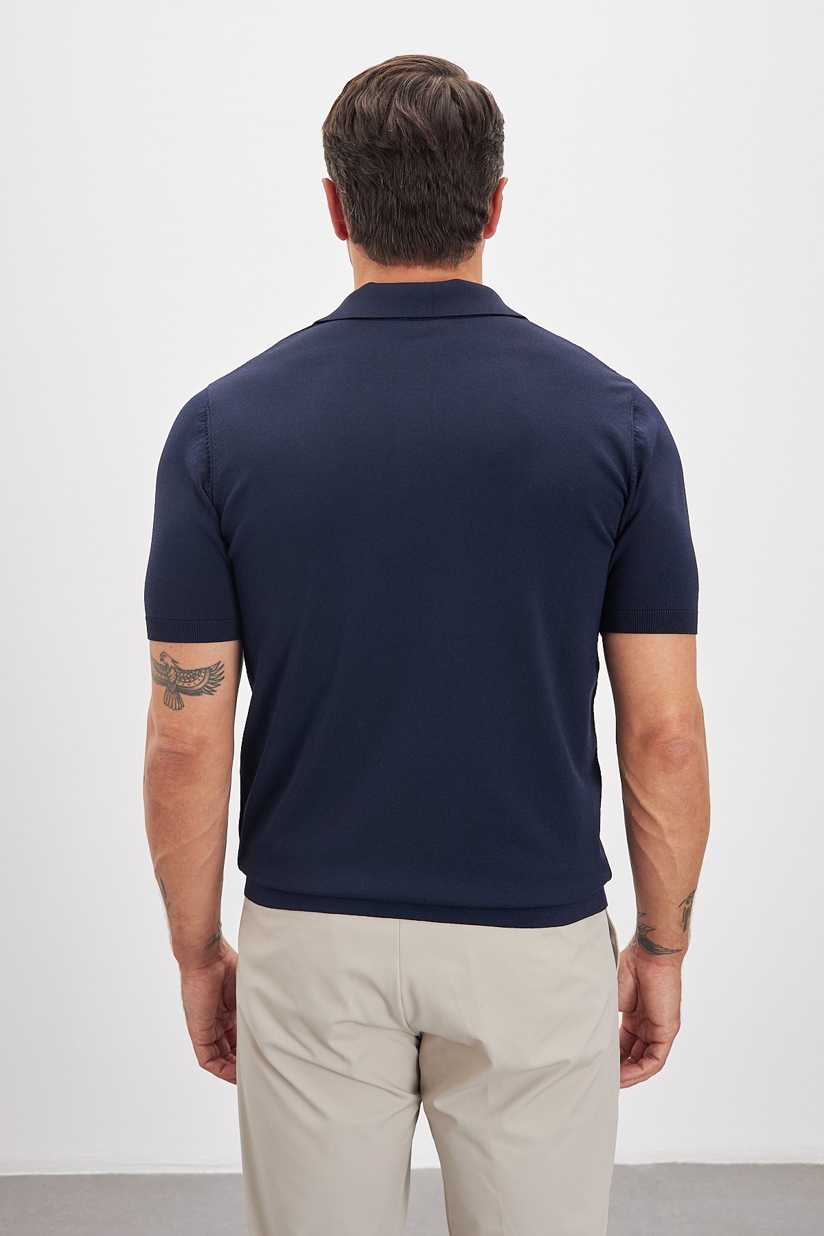 Polo Yaka Patlı Triko Erkek T-Shirt - Lacivert