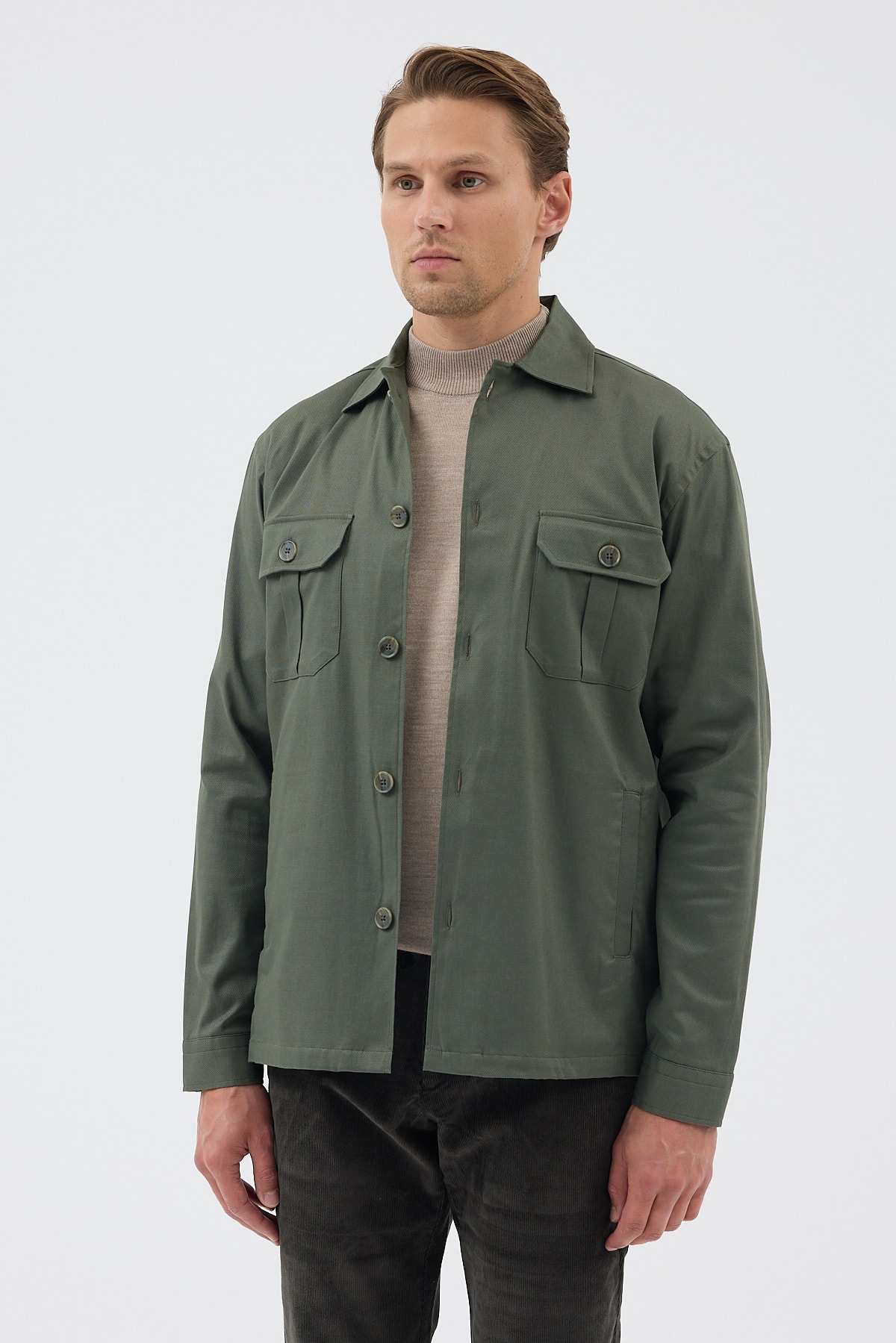 Haki Cepli Tailored Fit Erkek Gömlek Ceket