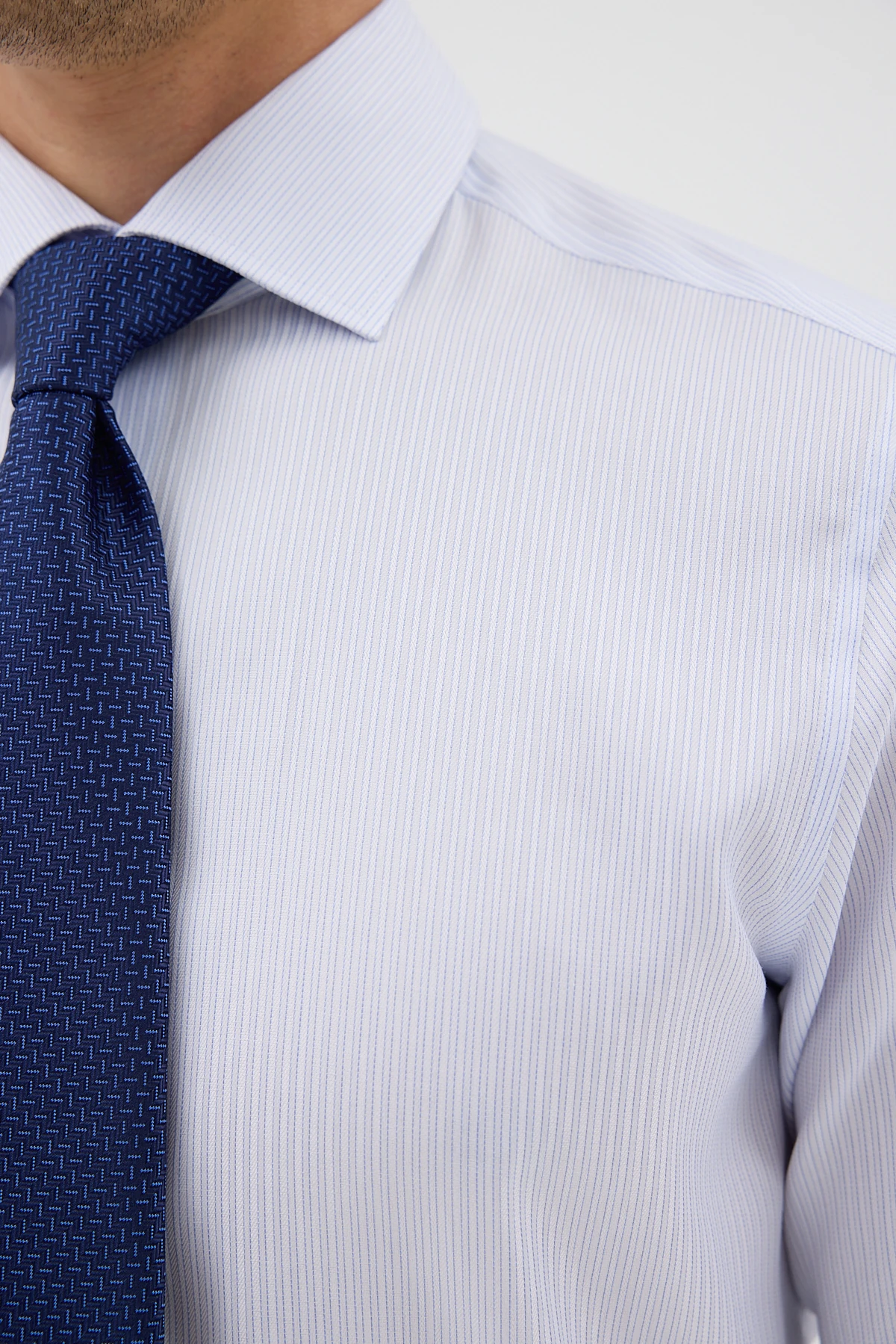 Non Iron Açık Mavi Çizgili %100 Pamuk Comfort Fit Gömlek