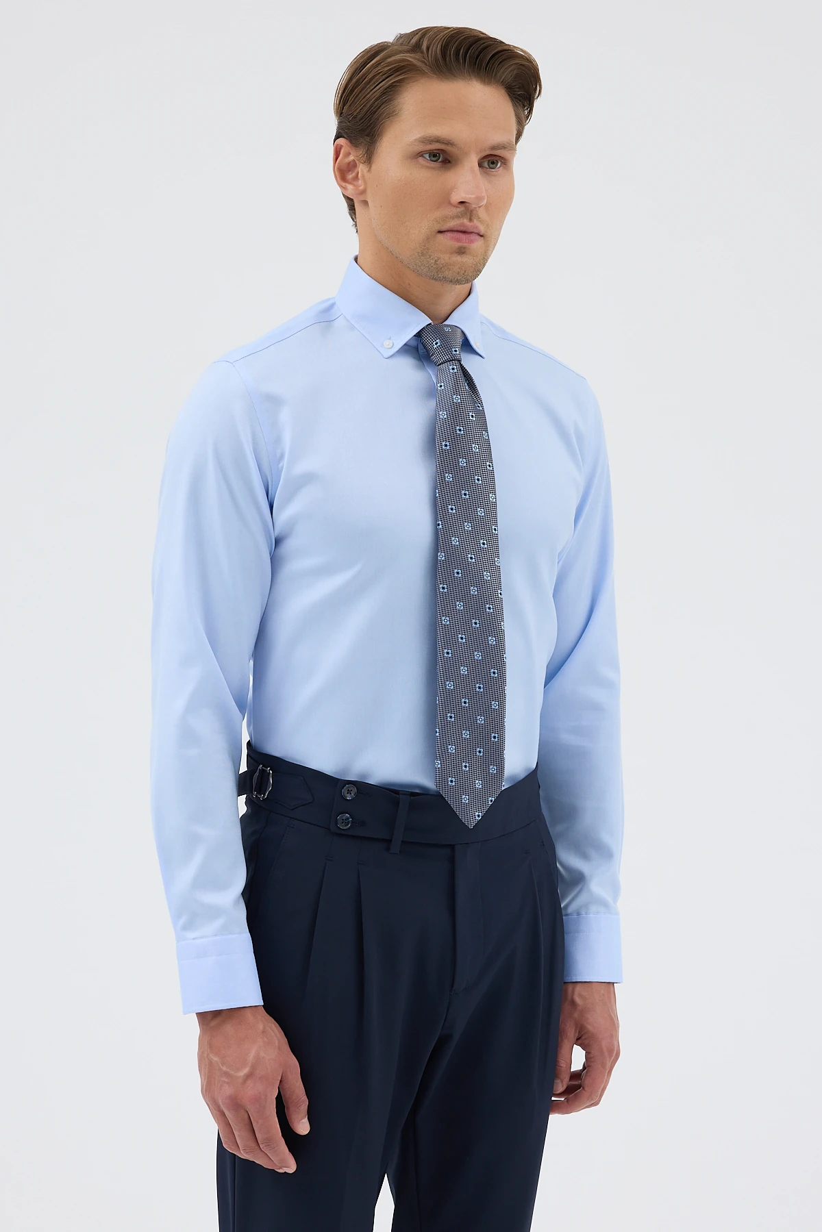 Non Iron Düğmeli Yaka Oxford Comfort Fit Erkek Gömlek - Mavi