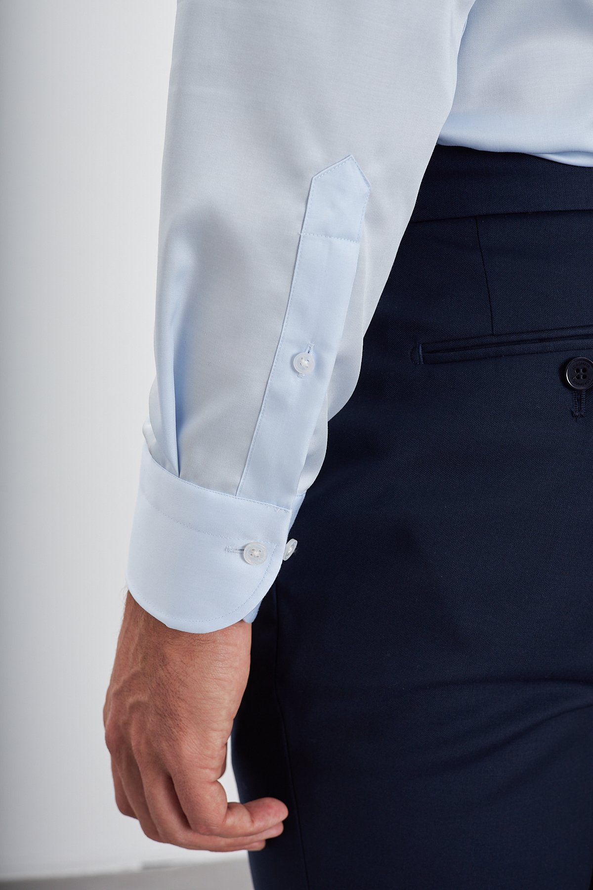 Ütü Gerektirmeyen %100 Pamuk Non Iron Klasik Yaka Saten Erkek Gömlek - Mavi