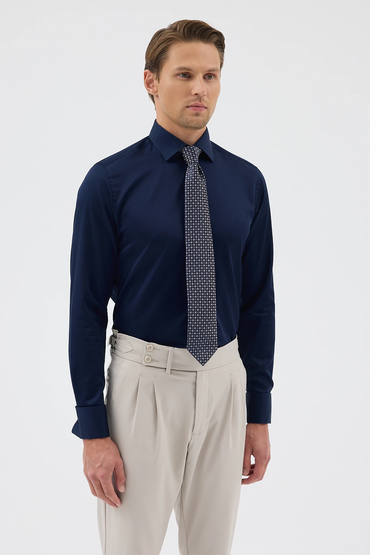 Çift Manşetli Comfort Fit Erkek Gömlek - Lacivert