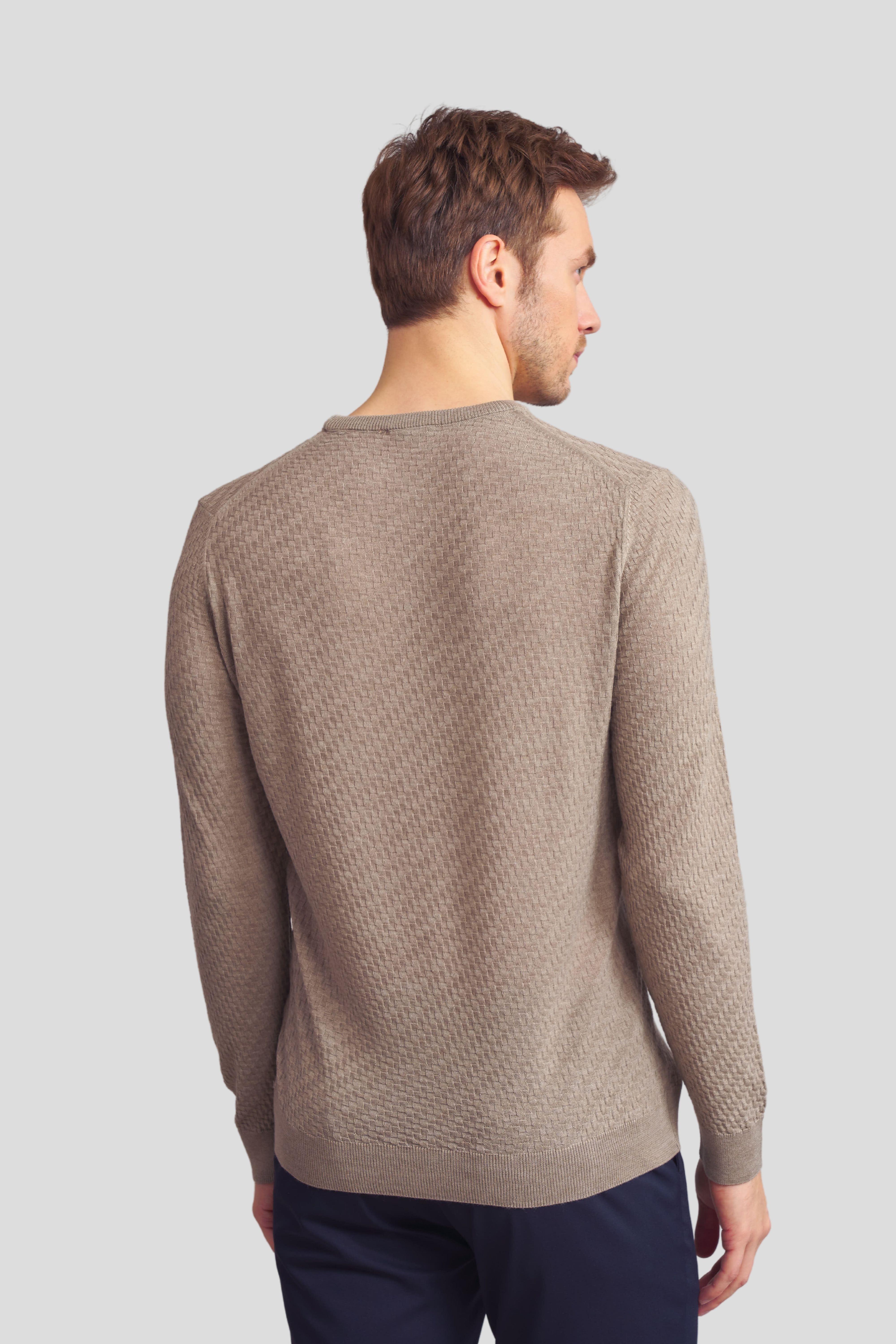 Örgü Desenli Yün Erkek Kazak - Petrol