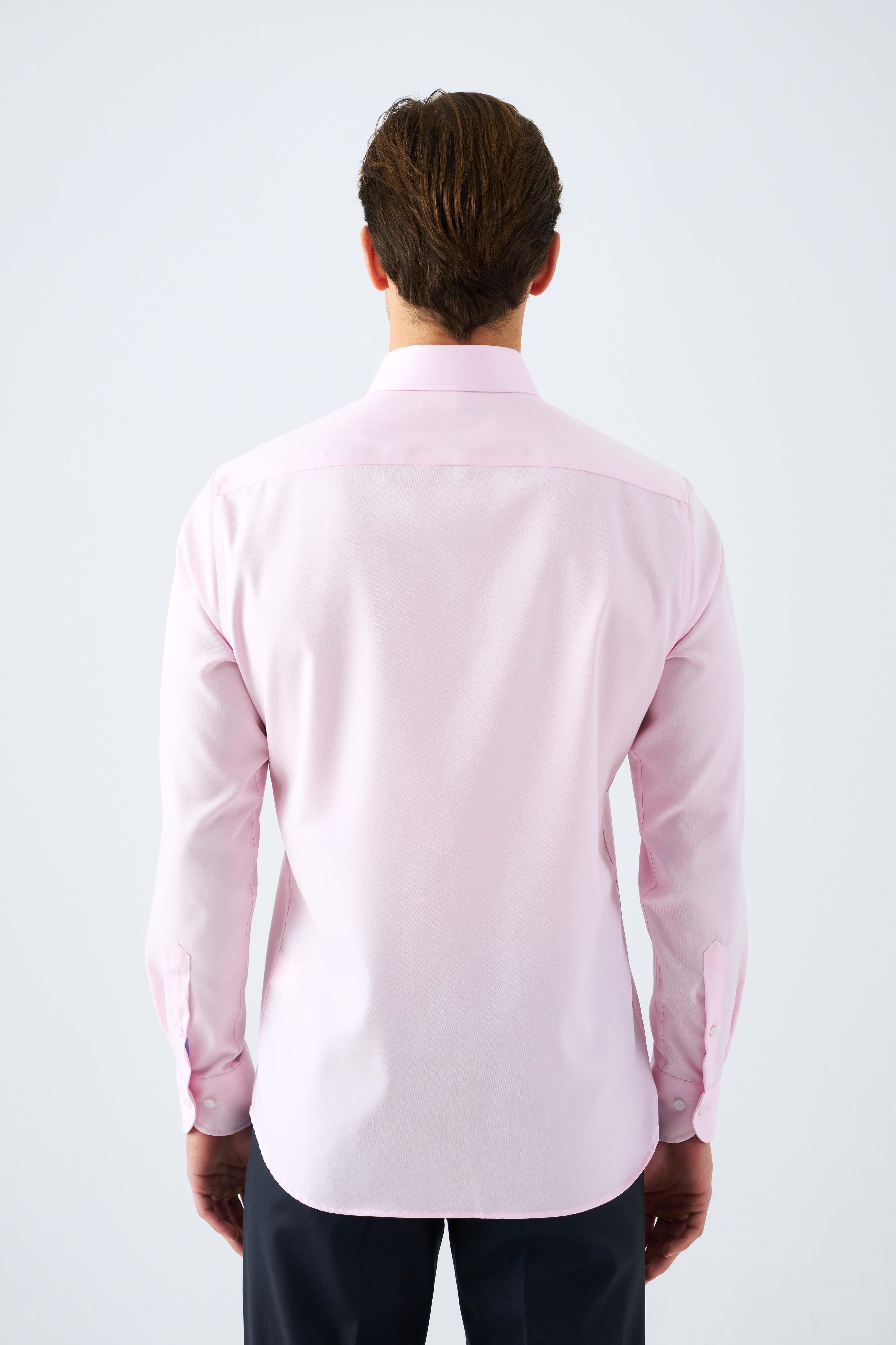 Ütü Gerektirmeyen Non Iron %100 Pamuk Klasik Yaka Gömlek - Pembe