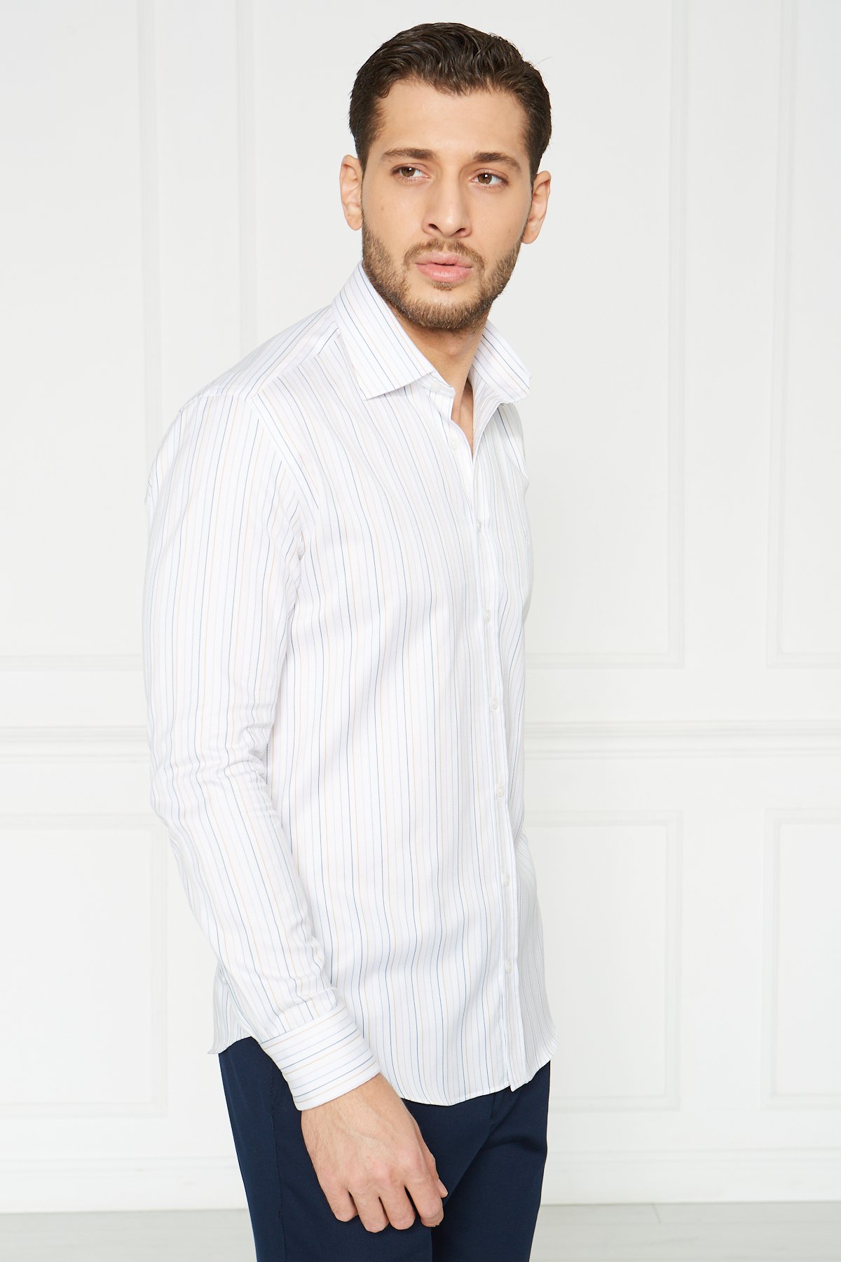 Slim Fit Klasik Gömlek - Saten Beyaz