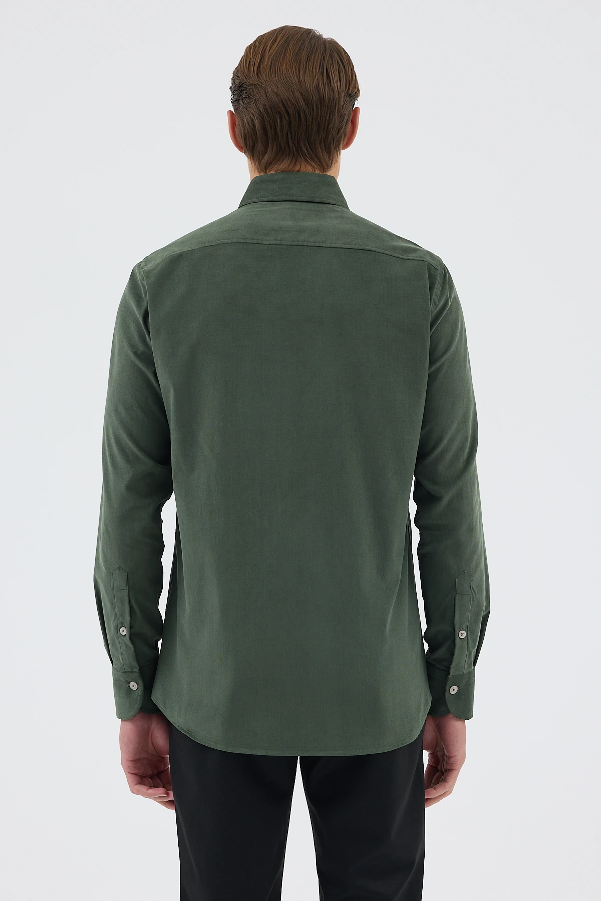 Kadife Yaka Düğmeli %100 Pamuk Comfort Fit Erkek Gömlek - Haki
