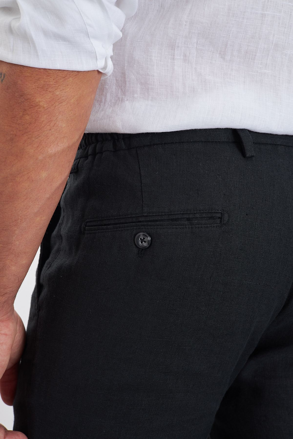 100% Keten Jogger Erkek Pantolon - Siyah