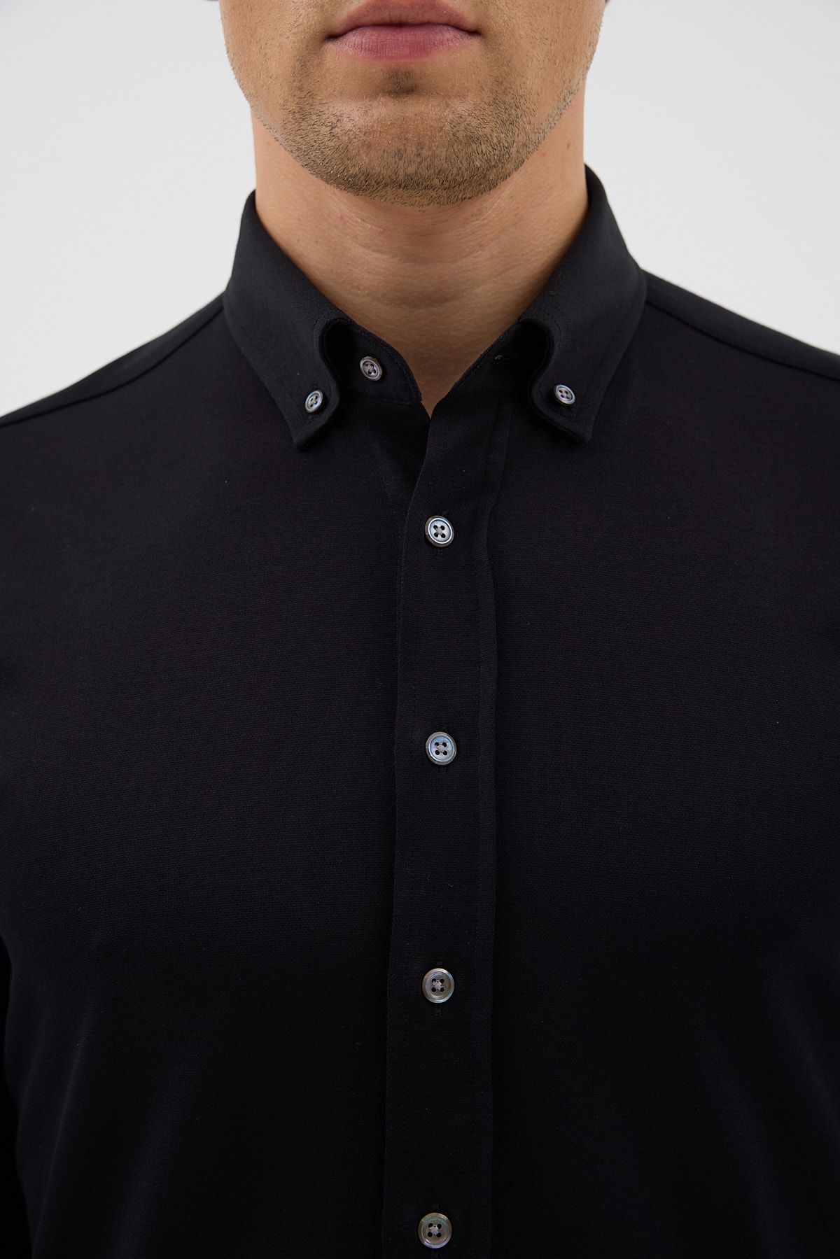 Örme %100 Pamuk Comfort Fit Erkek Gömlek - Siyah