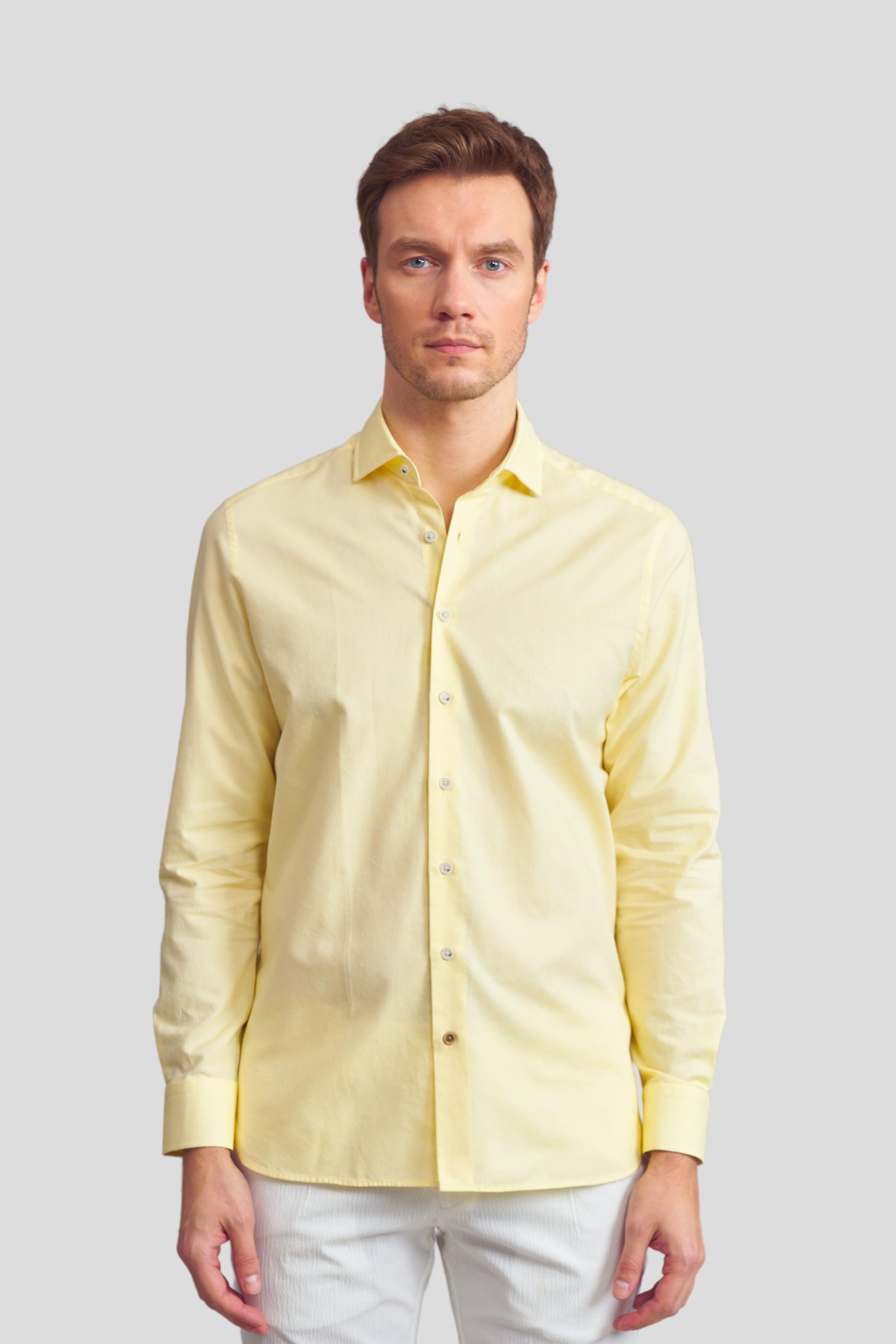Desenli Comfort Fit Keten Gömlek - Sarı