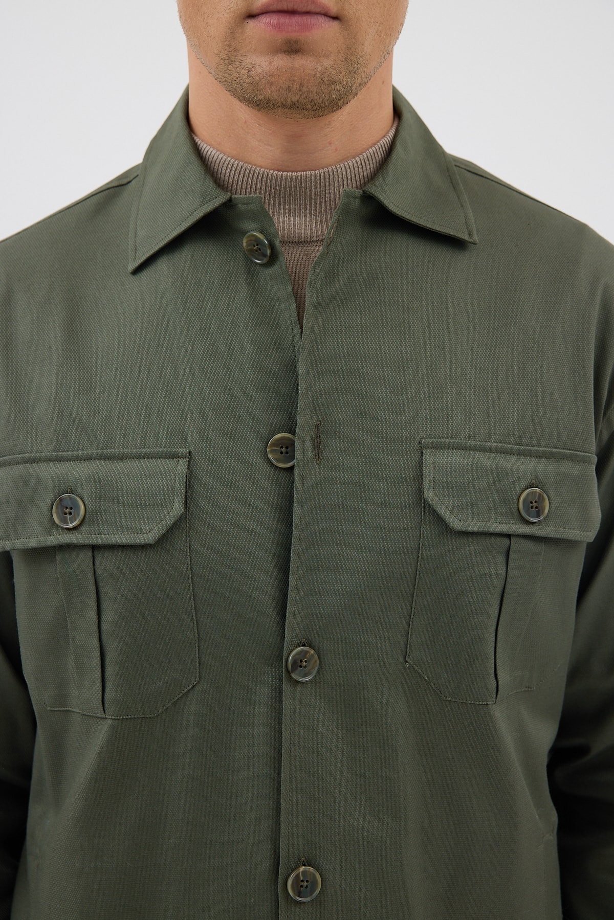 Haki Cepli Tailored Fit Erkek Gömlek Ceket