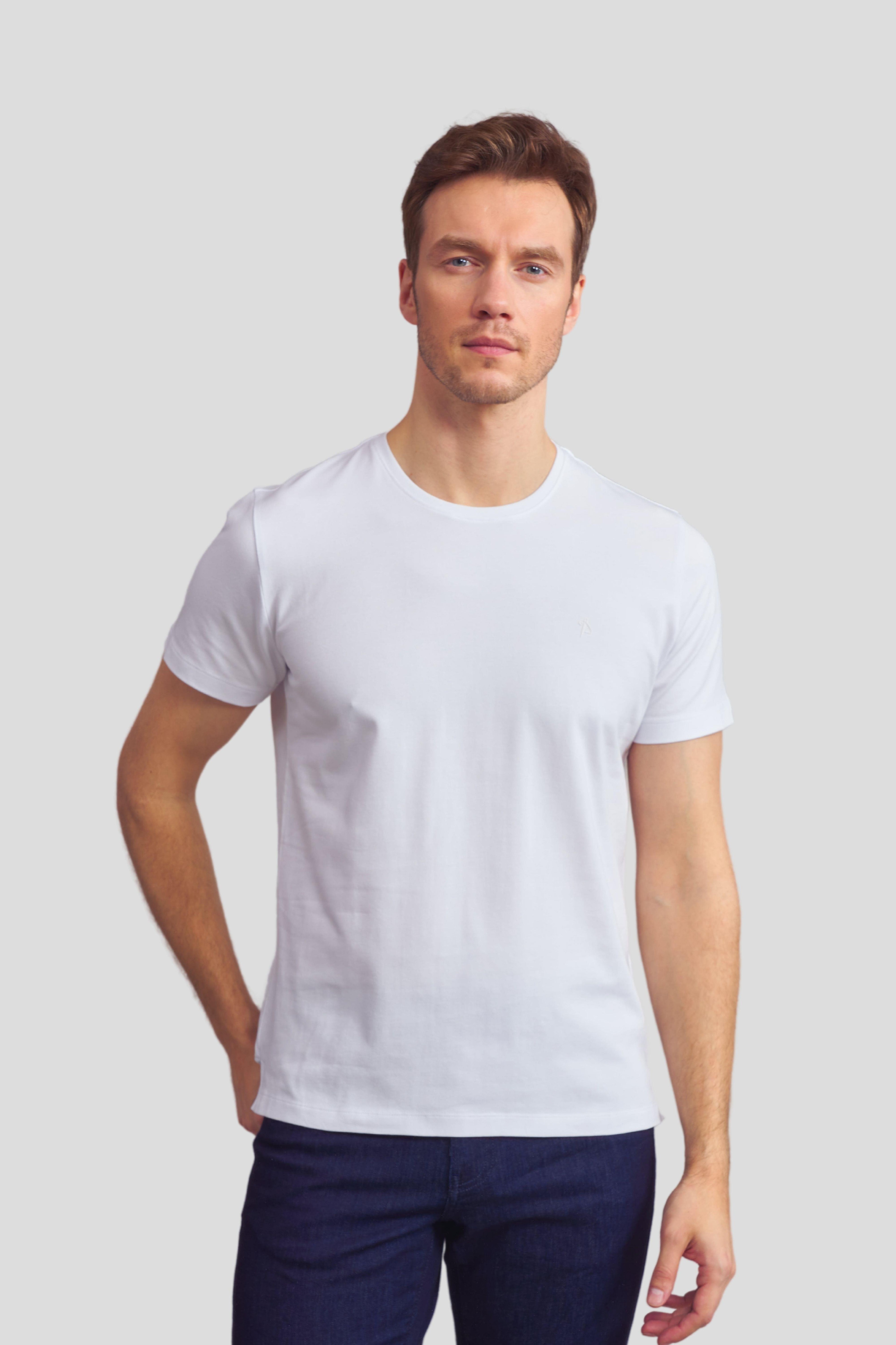 Bisiklet Yaka Basic T-Shirt - Beyaz