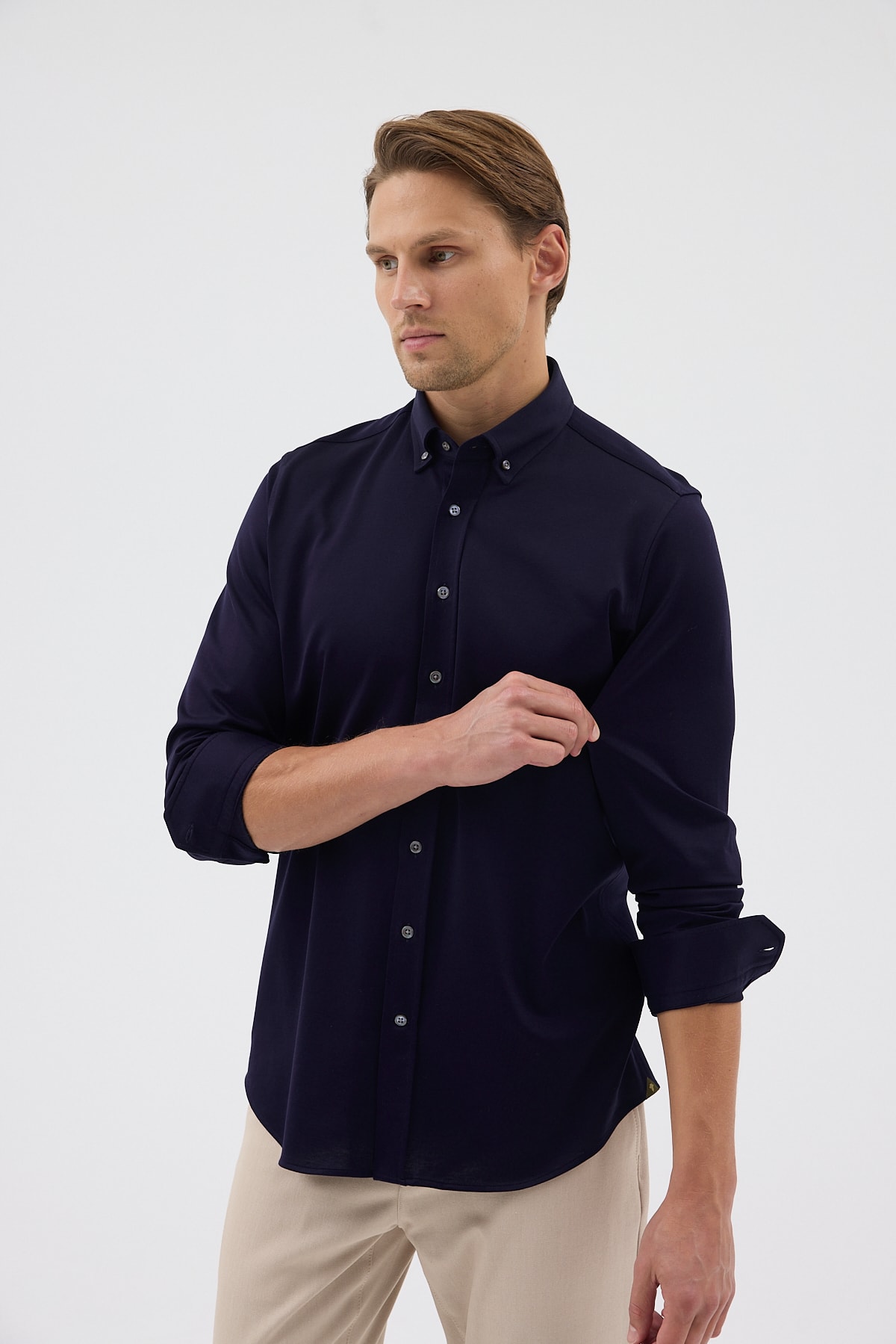 Örme %100 Pamuk Comfort Fit Erkek Gömlek - Lacivert