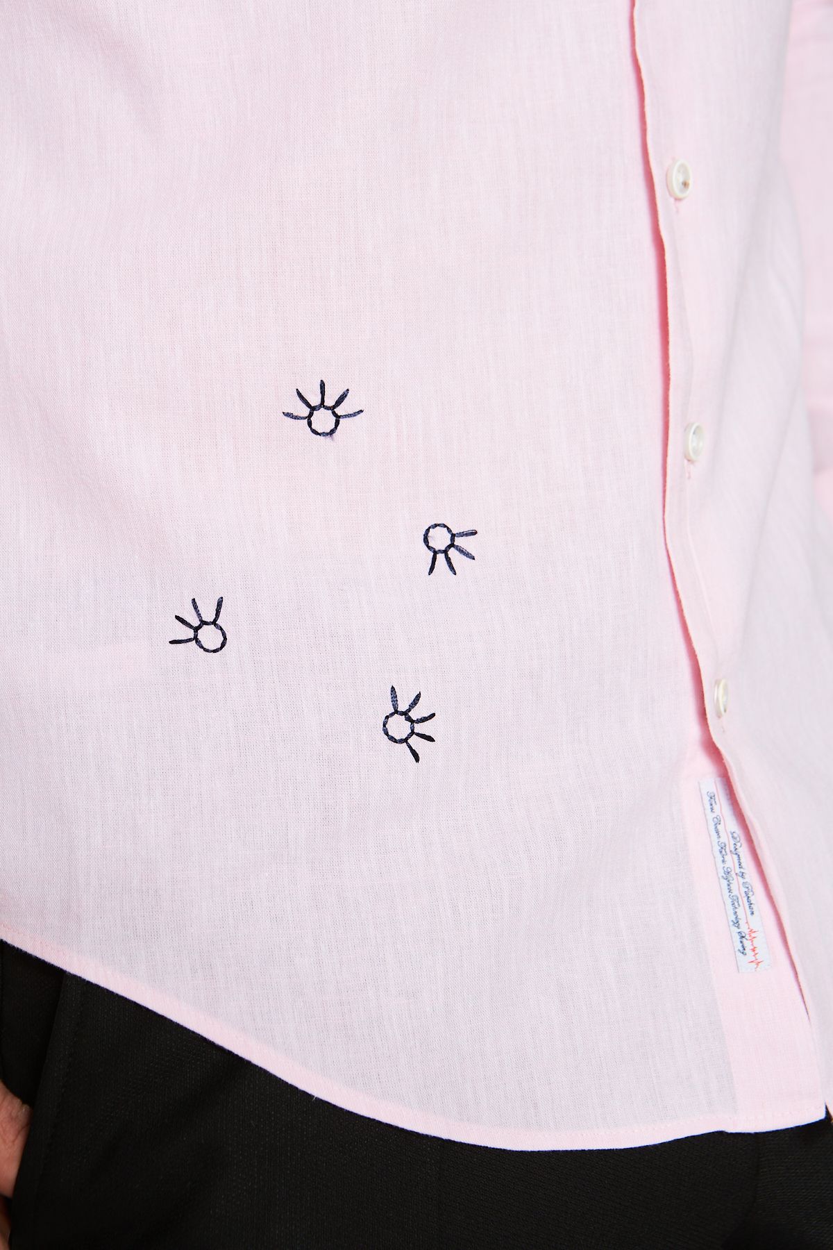Keten Nakışlı Slim Fit Gömlek - Pembe