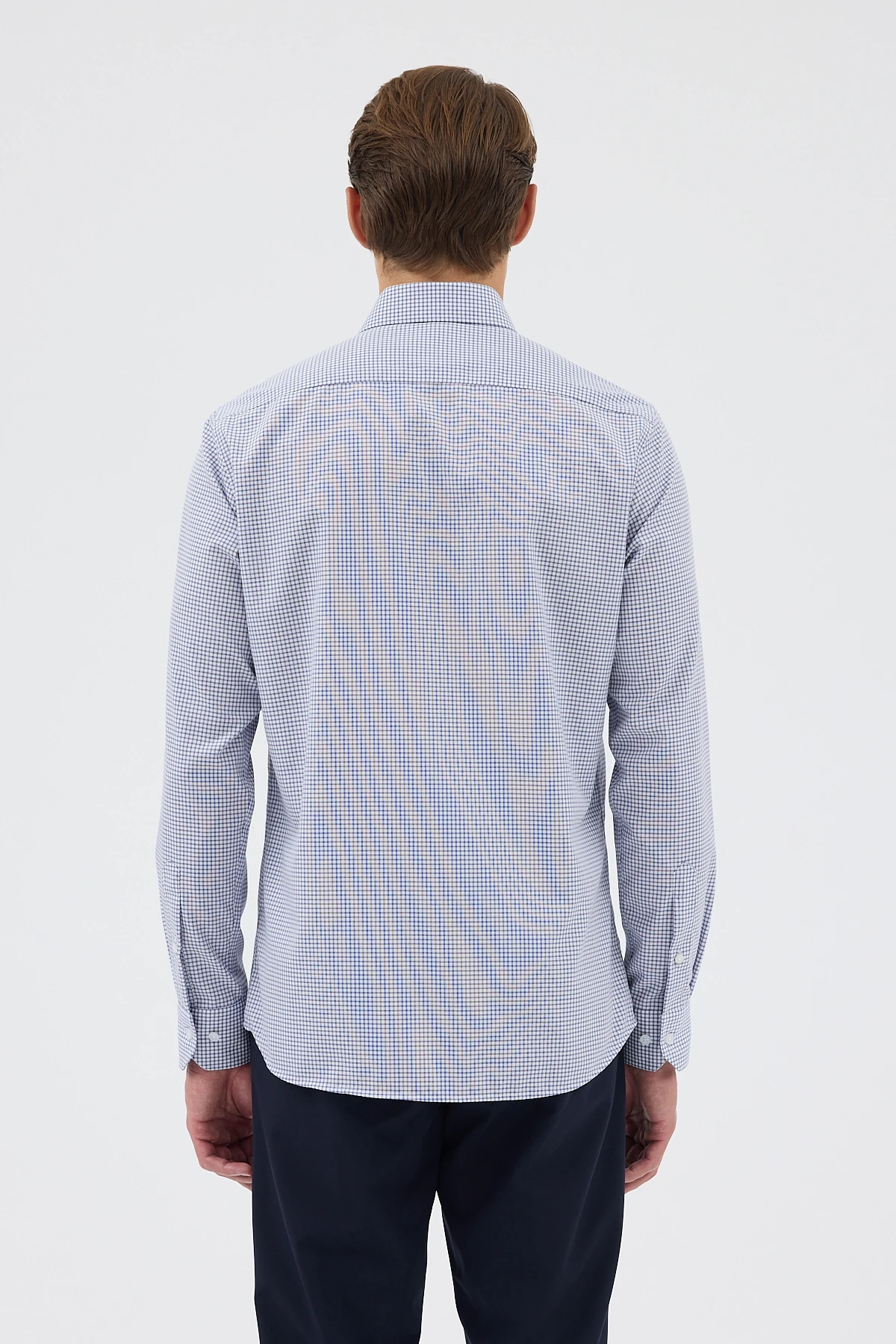 Non Iron Lacivert Ekoseli %100 Pamuk Comfort Fit Gömlek