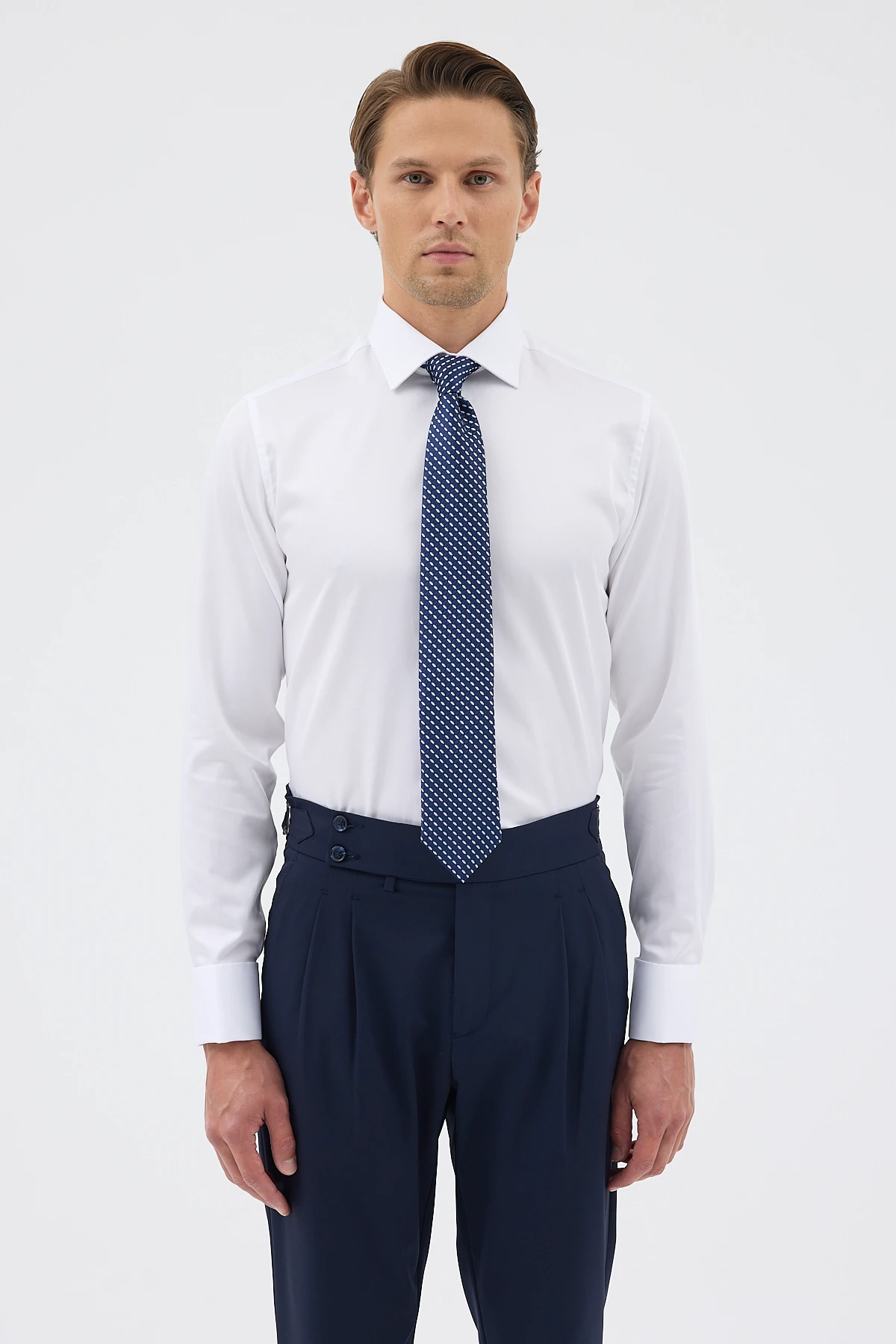 Çift Manşetli Comfort Fit Erkek Gömlek - Beyaz