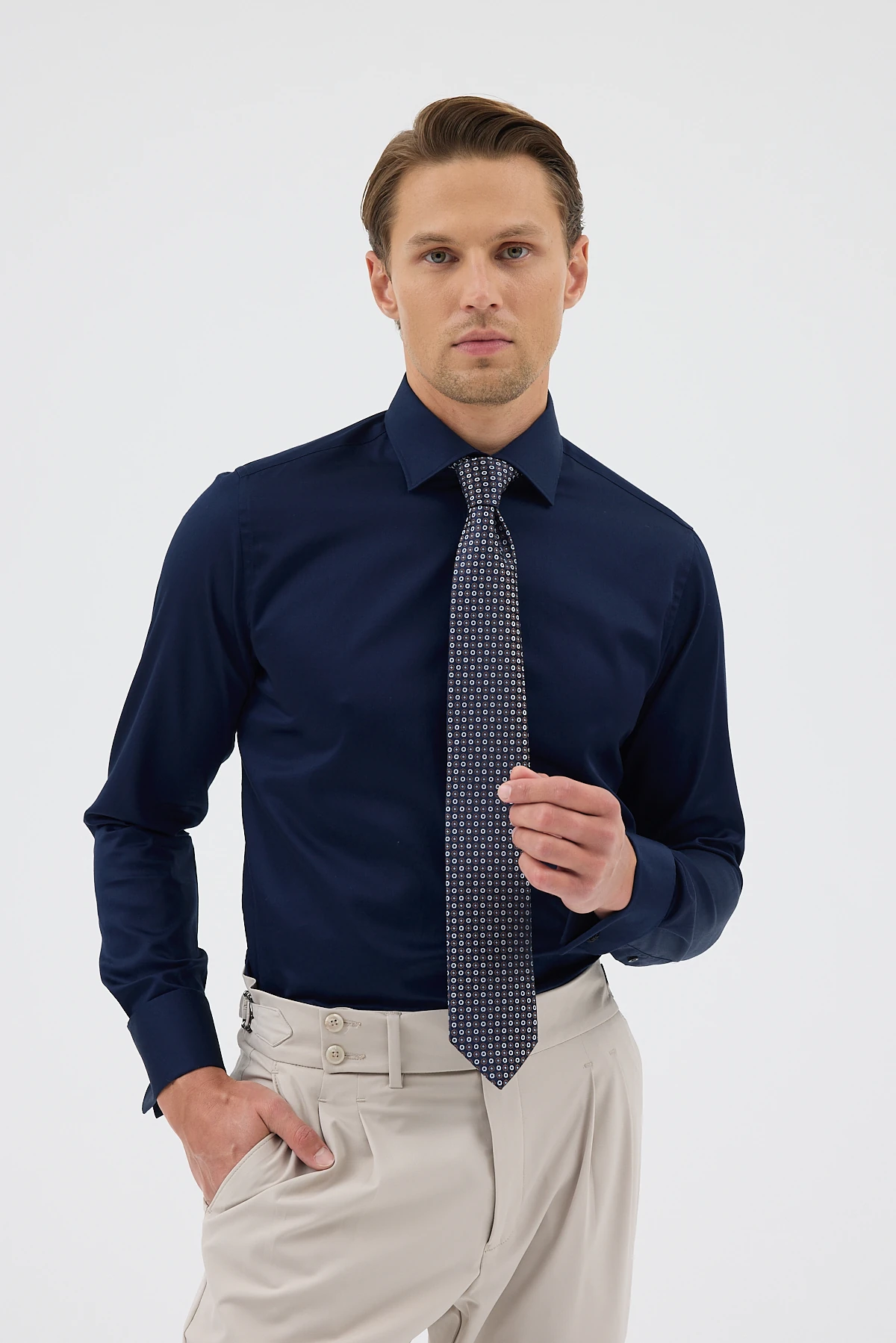 Çift Manşetli Comfort Fit Erkek Gömlek - Lacivert