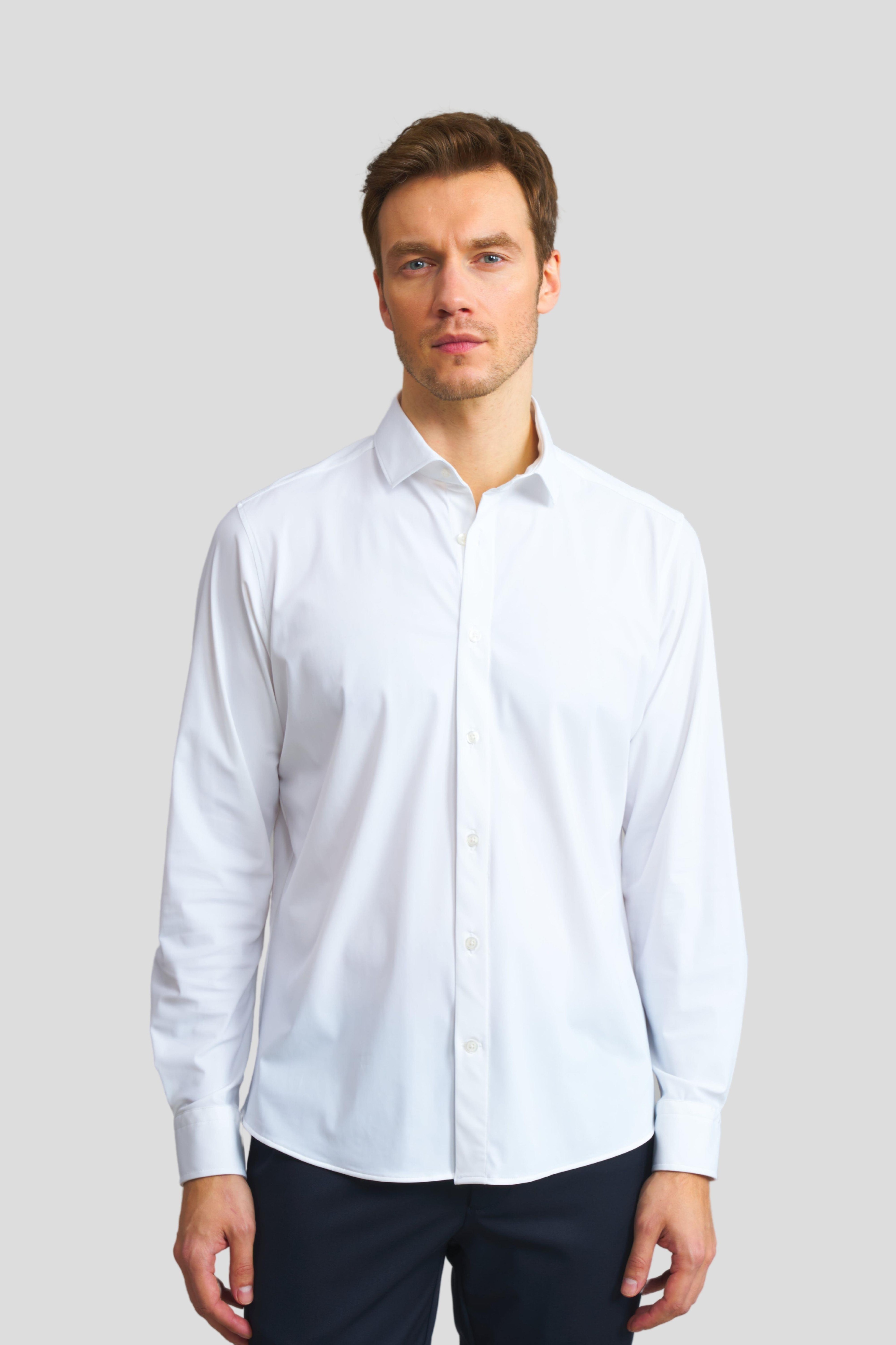 Performans Kumaş Likralı Erkek Gömlek - Beyaz