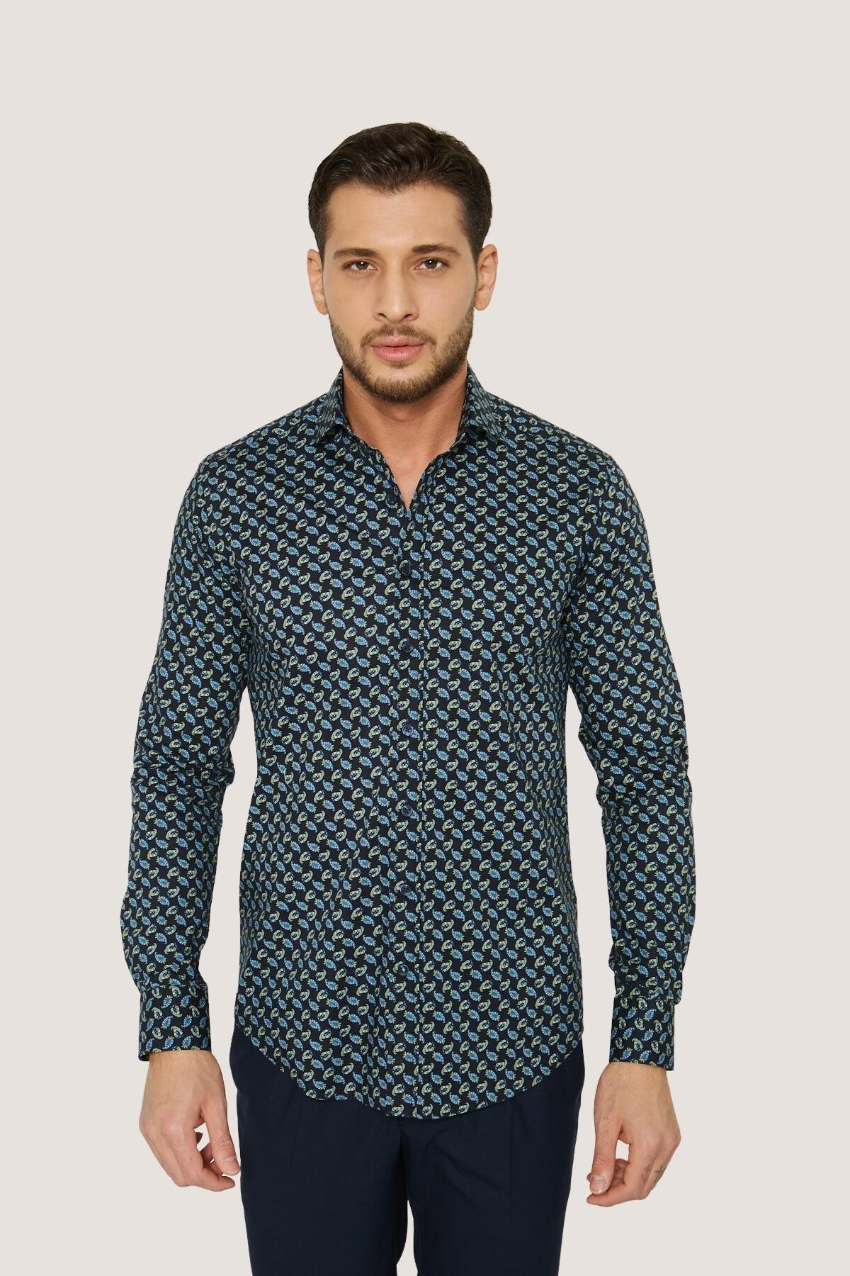 Desenli Nakışlı Slim Fit Gömlek