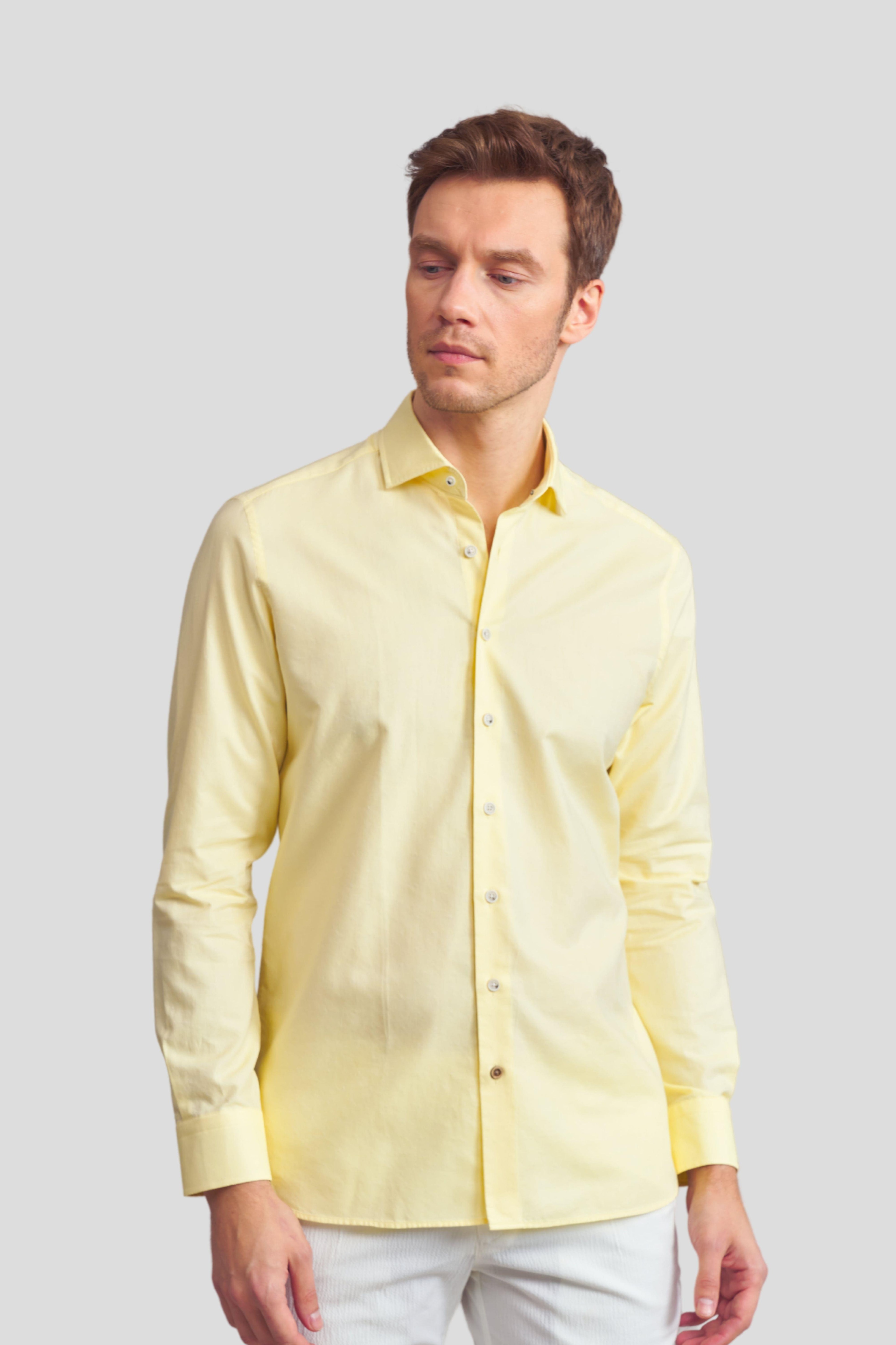 Desenli Comfort Fit Keten Gömlek - Sarı