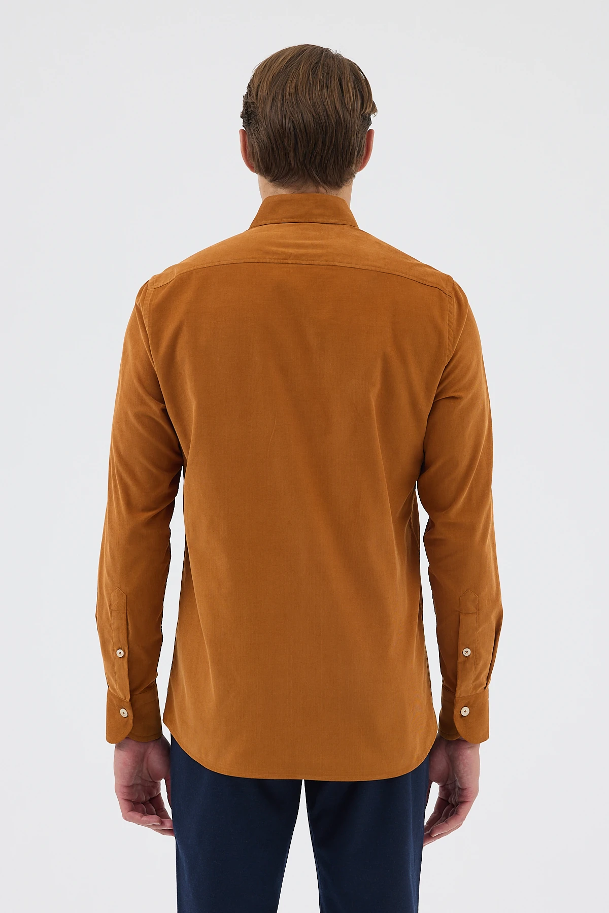 Kadife Yaka Düğmeli %100 Pamuk Comfort Fit Erkek Gömlek - Hardal