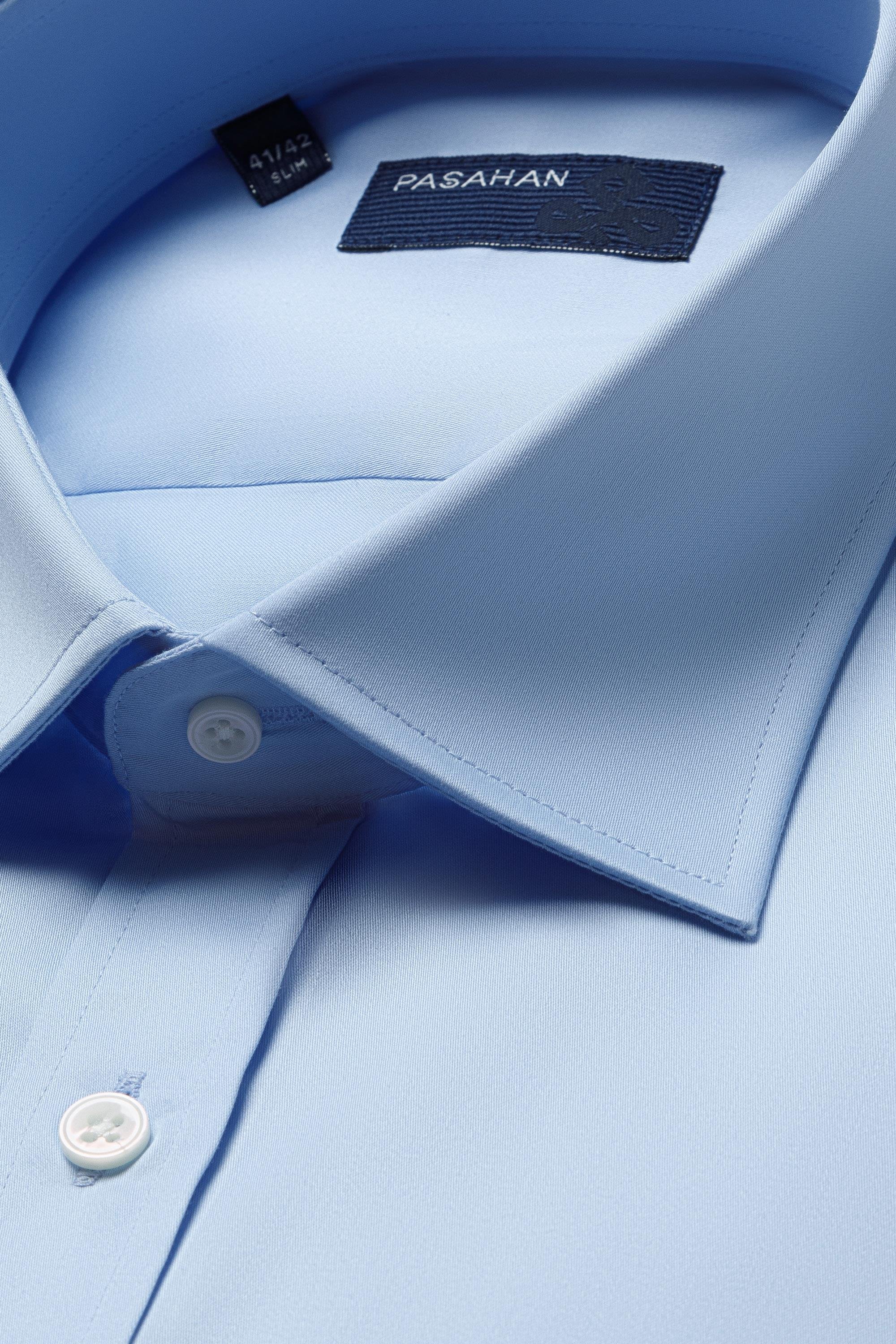 Çift Manşetli Slim Fit Gömlek - Açık Mavi