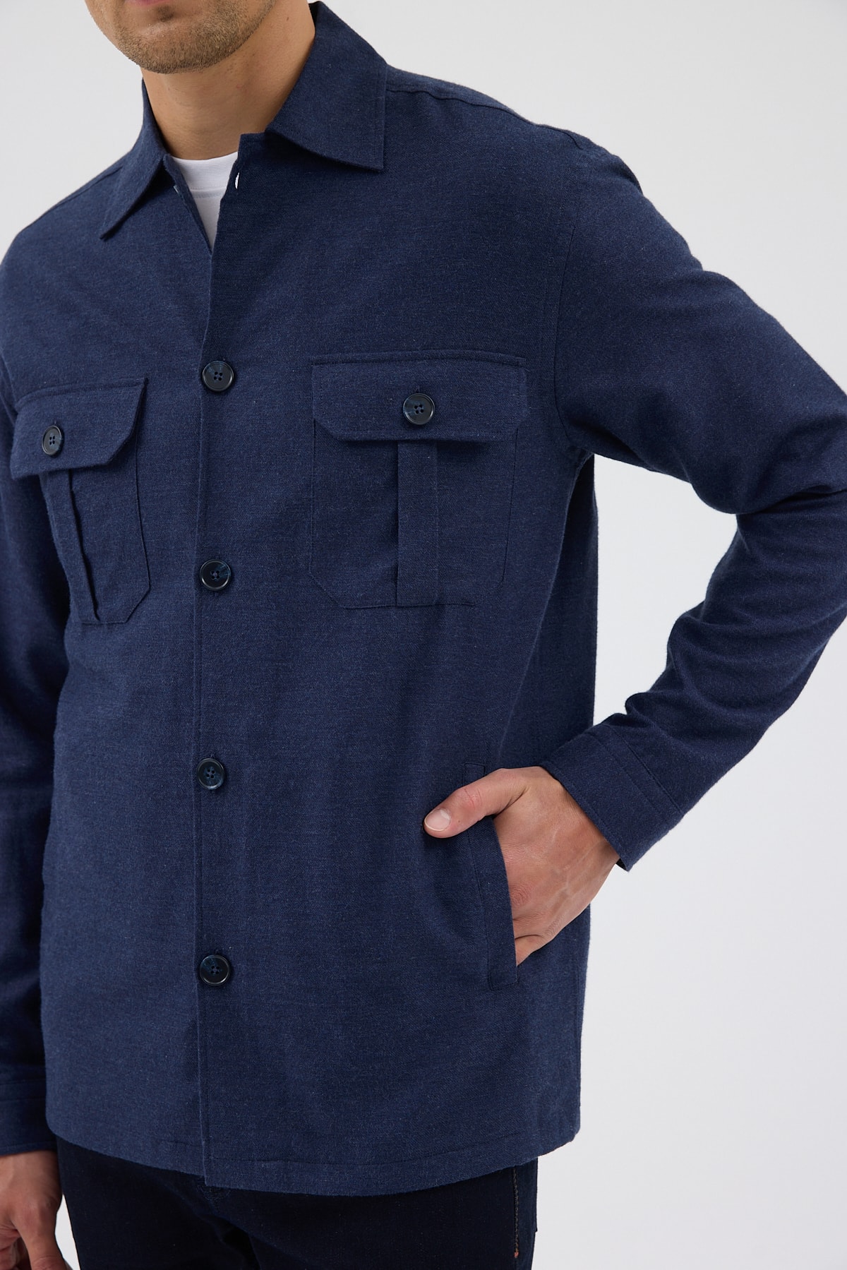 Lacivert Cepli Tailored Fit Erkek Gömlek Ceket