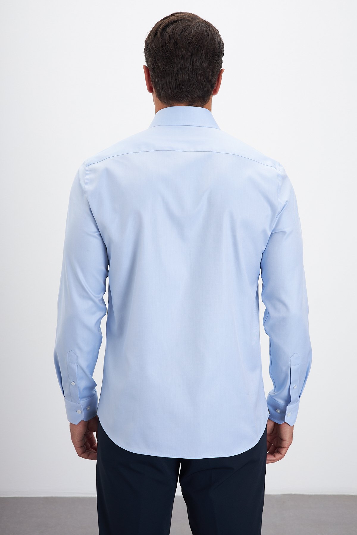 Comfort Fit %100 Pamuk Klasik Yaka Erkek Gömlek - Mavi