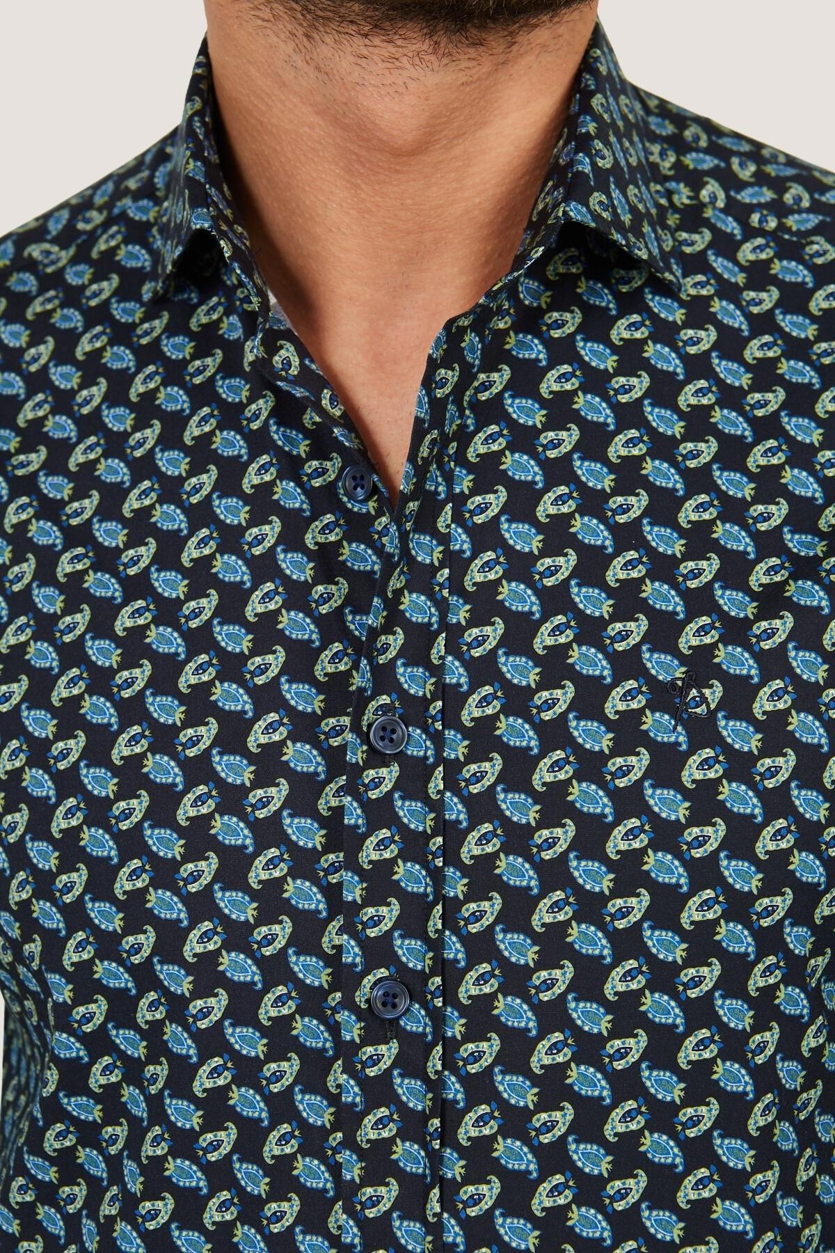 Desenli Nakışlı Slim Fit Gömlek