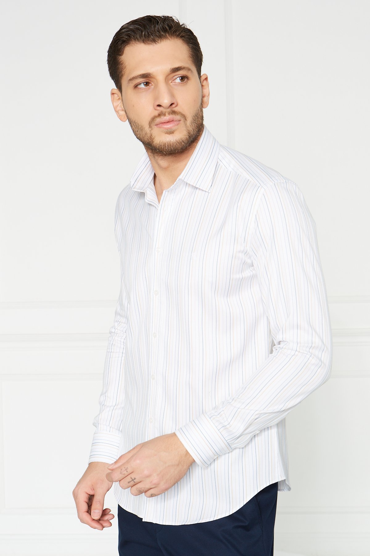 Slim Fit Klasik Gömlek - Saten Beyaz