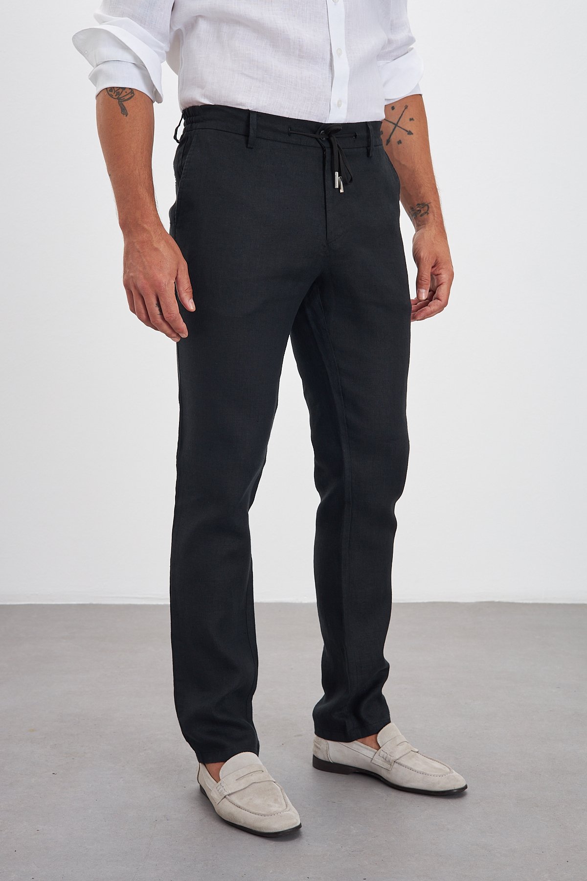 100% Keten Jogger Erkek Pantolon - Siyah