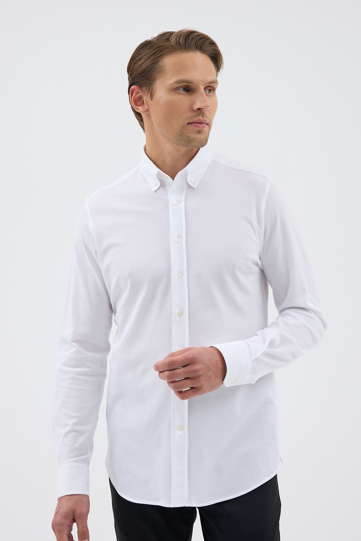 Örme %100 Pamuk Comfort Fit Erkek Gömlek - Beyaz