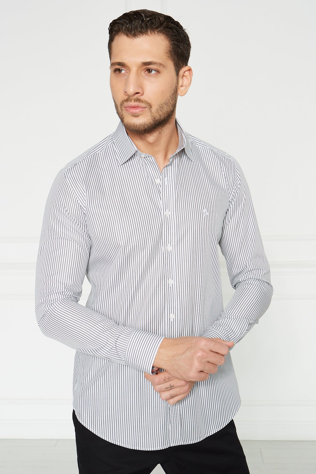 Slim Fit Klasik Gömlek - Beyaz-Siyah